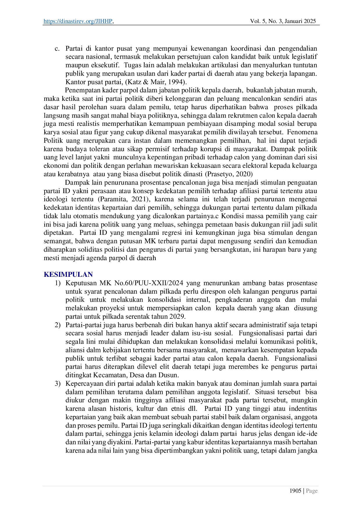 JURIS Partai Politik dan Penurunan Ambang Batas Pencalonan dalam Pilkada Studi Perolehan Suara Parpol pada Pemilu 2024 Propinsi Lampung