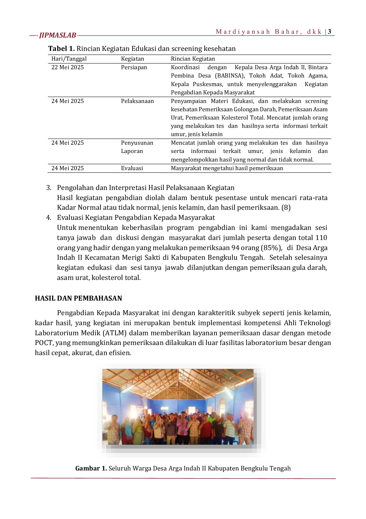 JURIS ATLM Unggul Dalam Tuntaskan Kesehatan Berbasis Laboratorium Di Desa Arga Indah II Kabupaten Bengkulu Tengah