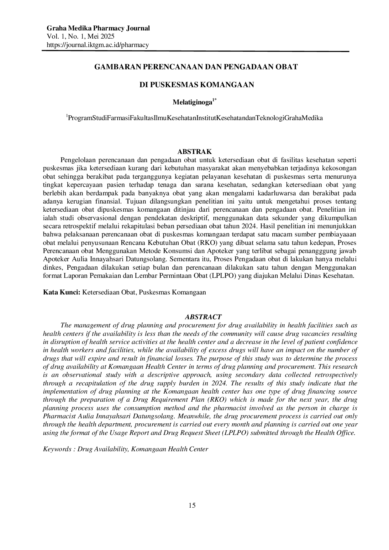 juris Gambaran Perencanaan Dan Pengadaan Obat Di Puskesmas Komangaan