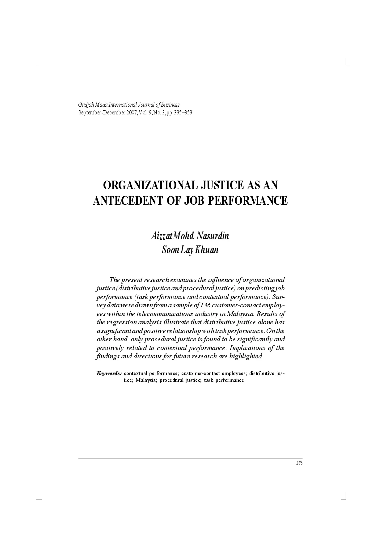 juris Organizational Justice as an Antecedent of Job Performance