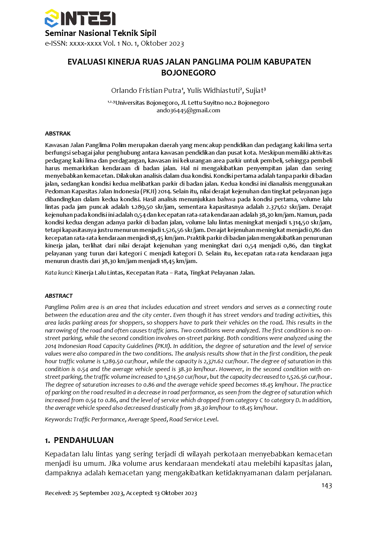 juris Evaluasi Kinerja Ruas Jalan Panglima Polim Kabupaten Bojonegoro