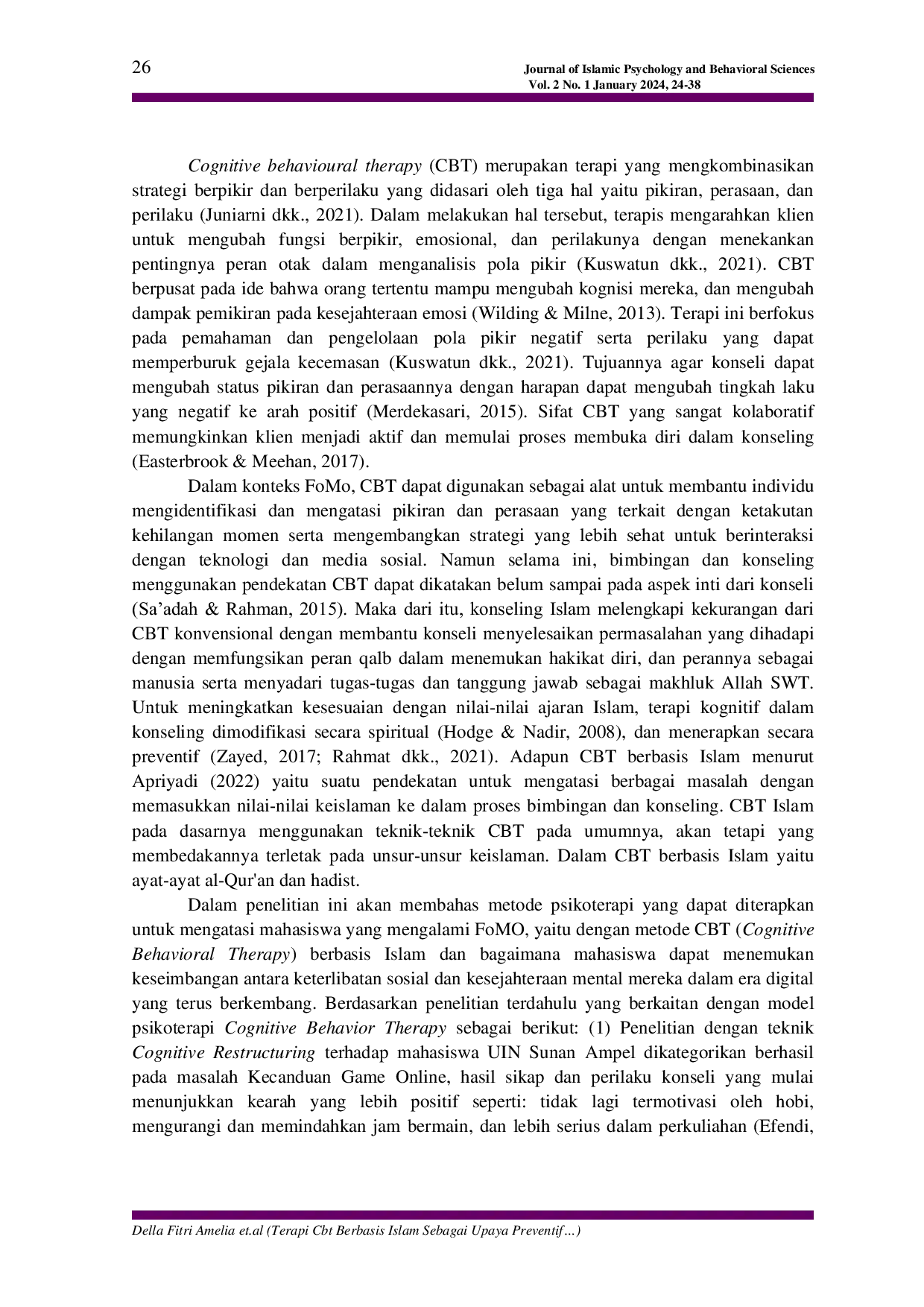 JURIS TERAPI CBT BERBASIS ISLAM SEBAGAI UPAYA PREVENTIF BAGI PENDERITA FEAR OF MISSING OUT FOMO