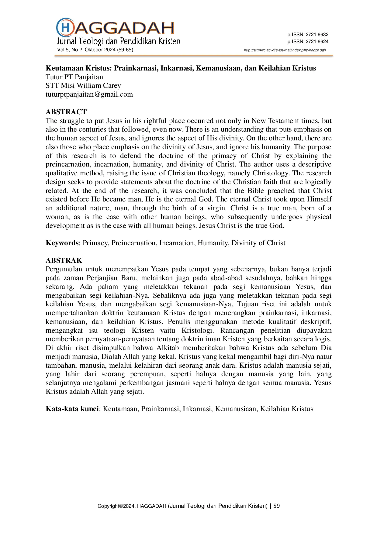 JURIS Keutamaan Kristus Prainkarnasi Inkarnasi Kemanusiaan Dan Keilahian Kristus