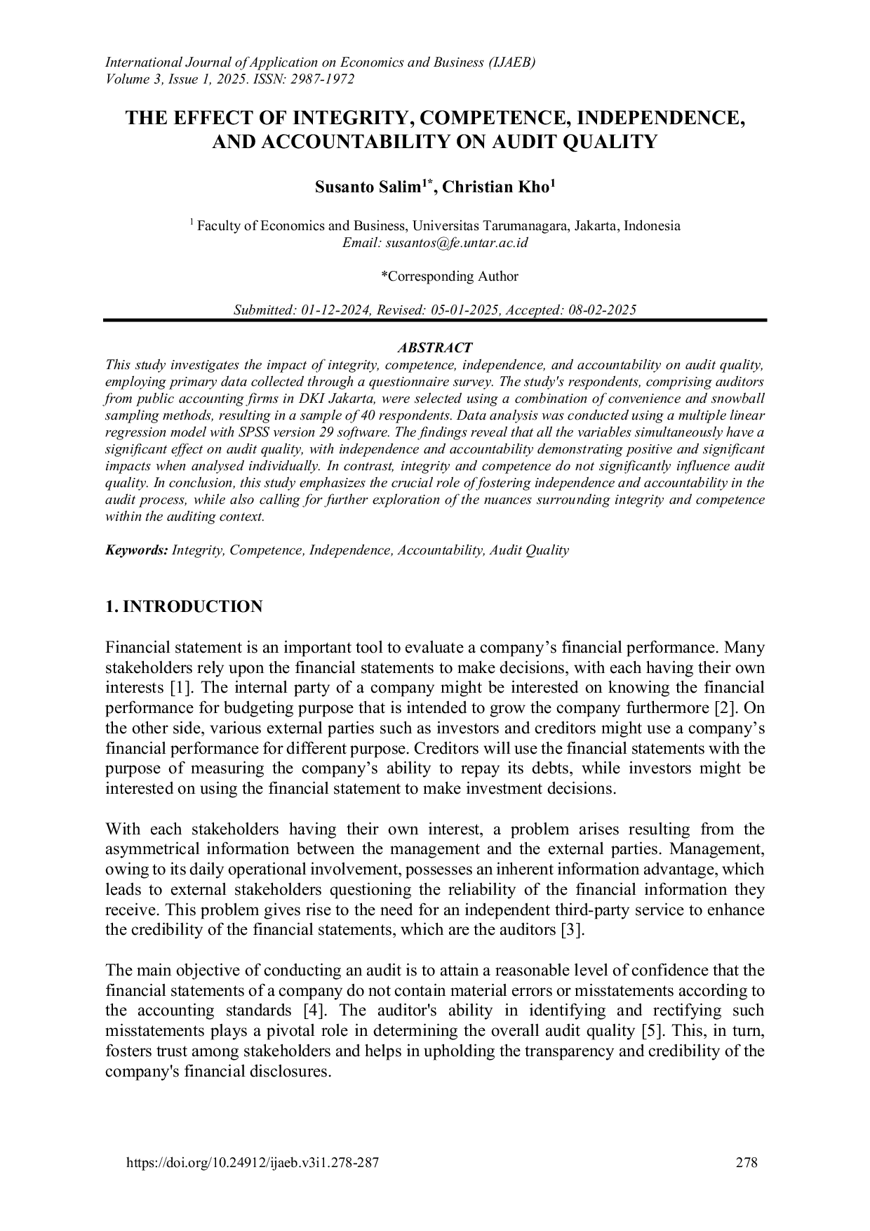 JURIS The Effect of Integrity Competence Independence and Accountability on Audit Quality