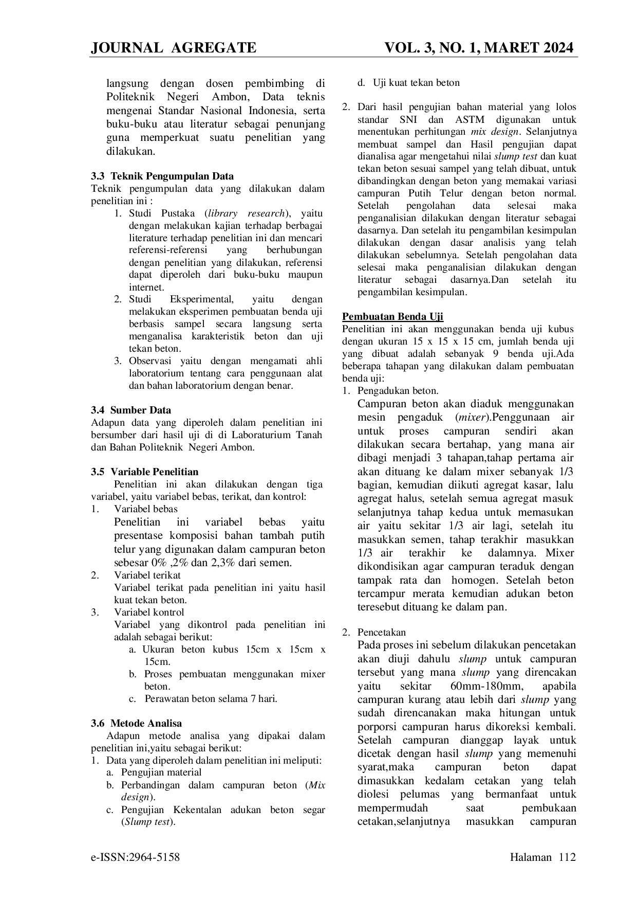 JURIS Pengaruh Penambahan Putih Telur Terhadap Kuat Tekan Beton