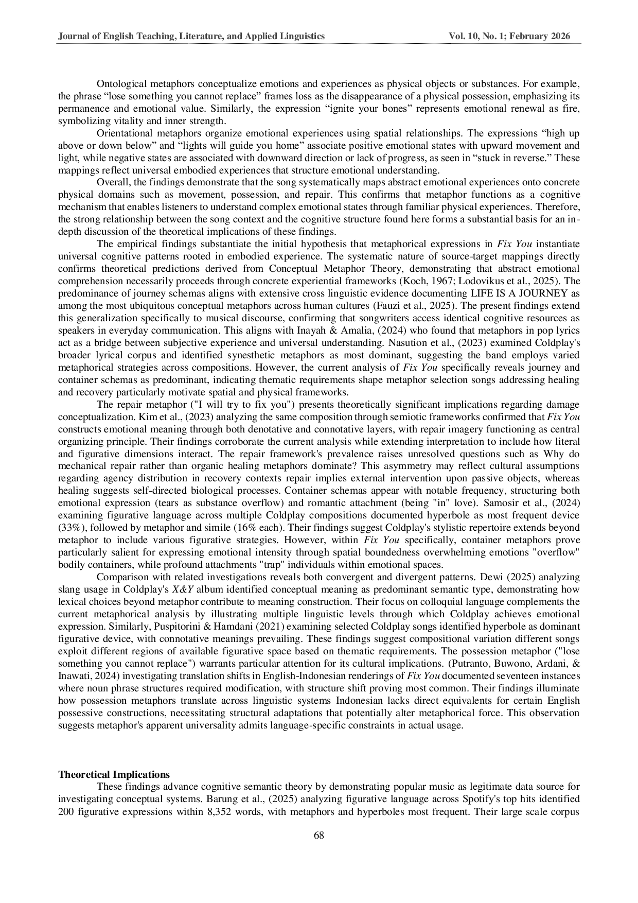 JURIS Metaphorical Expressions in Coldplay s Fix You A Cognitive Semantic Perspective