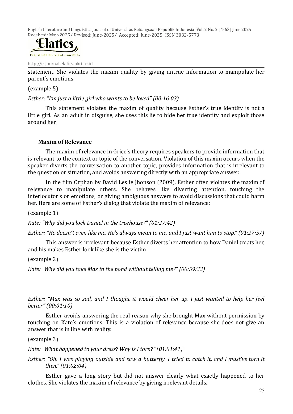 JURIS The Use of Manipulative Language by Esther in the Film Orphan by David Leslie Jhonson Manipulative Language Linguistic Manipulation Orphan Film by David Leslie Jhonson 2009 Power and Control