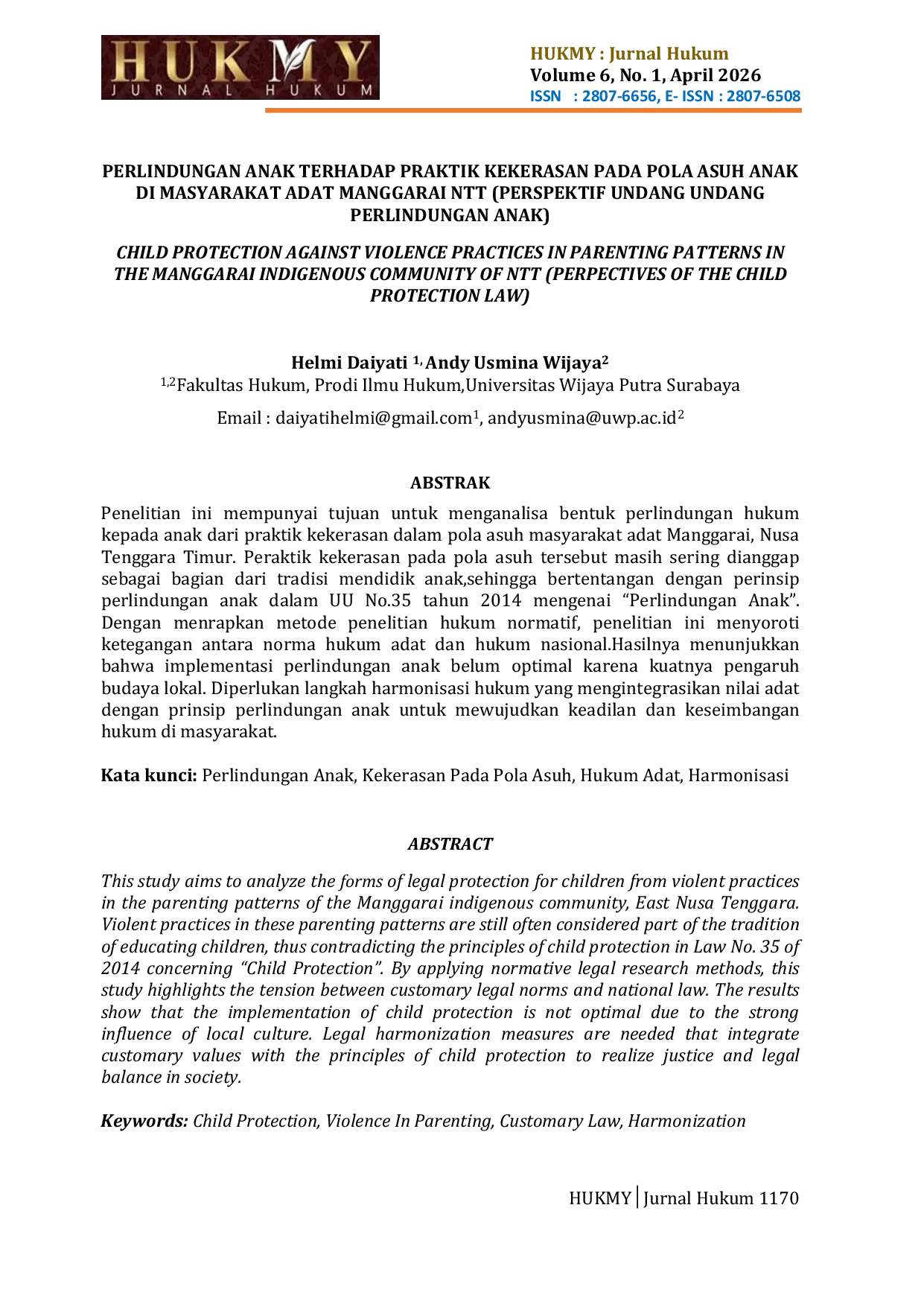 JURIS Perlindungan Anak Terhadap Praktik Kekerasan Pada Pola Asuh Anak Di Masyarakat Adat Manggarai Ntt Perspektif Undang Undang Perlindungan Anak