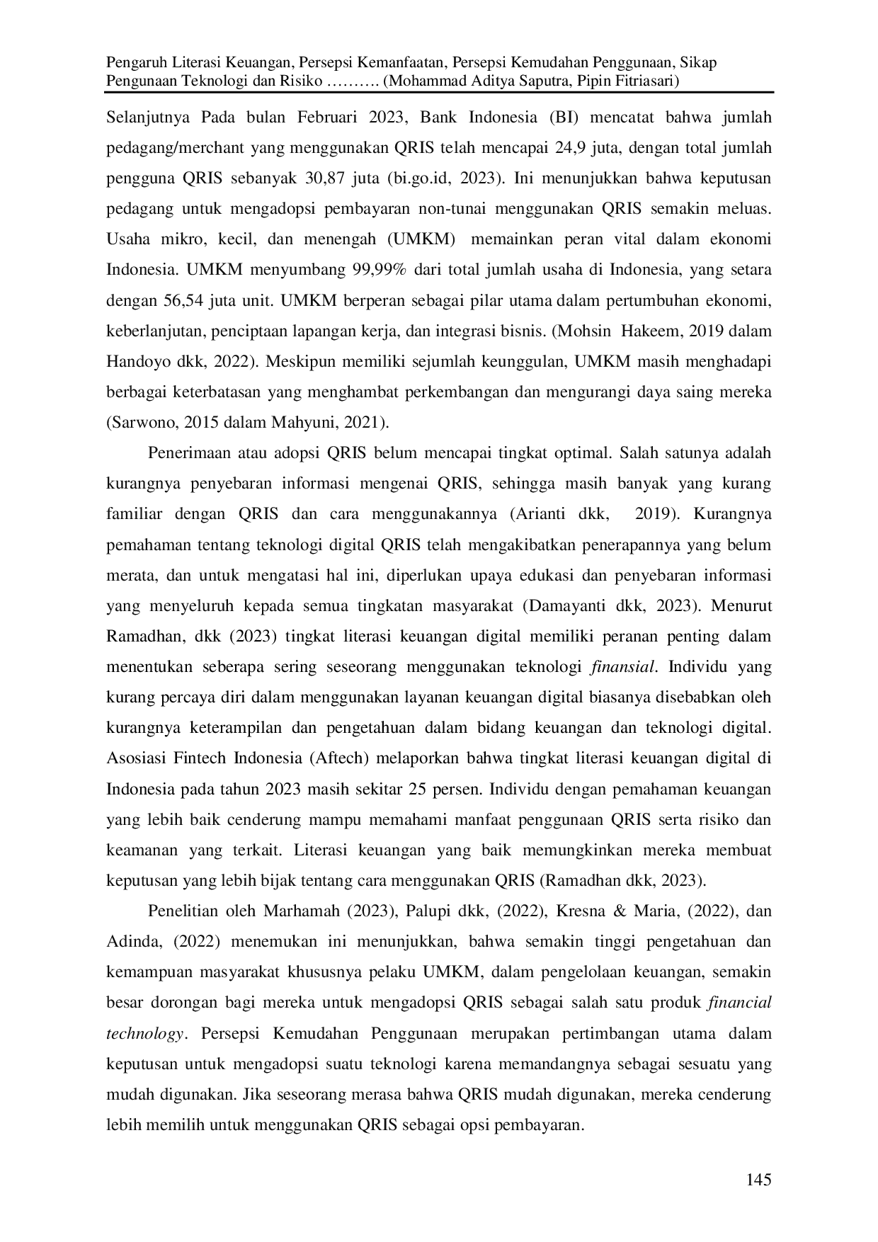 JURIS Pengaruh Literasi Keuangan Persepsi Kemanfaatan Persepsi Kemudahan Penggunaan Sikap Penggunaan Teknologi dan Risiko Terhadap Keputusan Penggunaan Quick Response Indonesia Standard QRIS