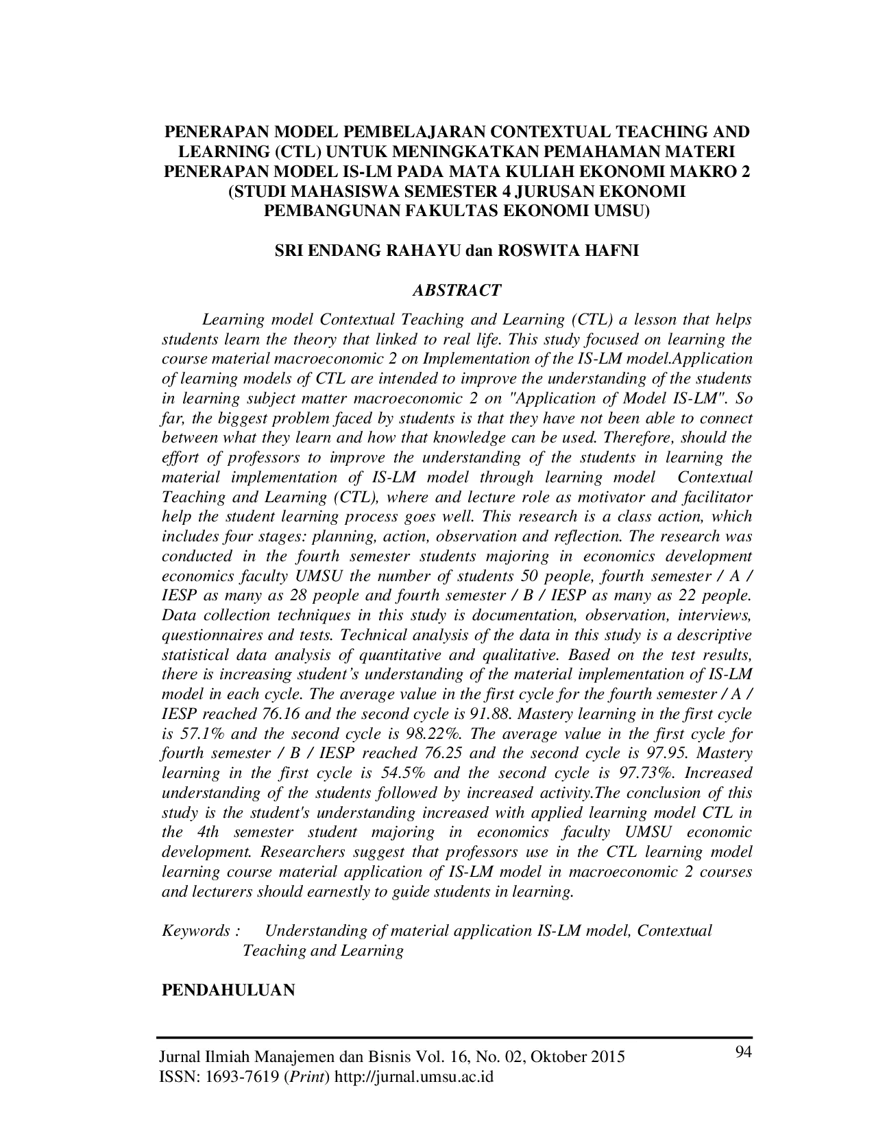 JURIS Penerapan Model Pembelajaran Contextual Teaching And Learning CTL Untuk Meningkatkan Pemahaman Materi Pasar Valuta Asing Pada Mata Kuliah Ekonomi Internasional 2 Studi Mahasiswa Semester