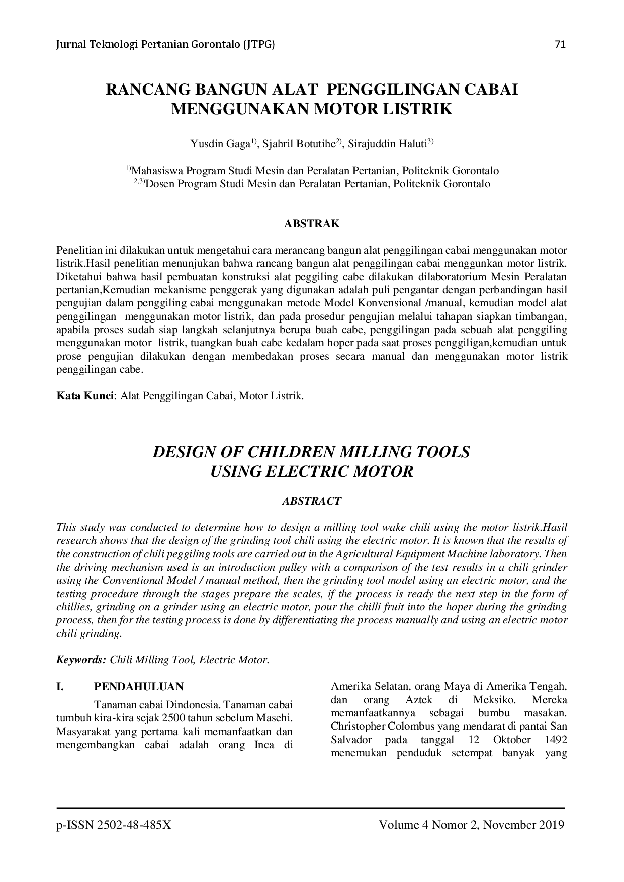 juris Rancang Bangun Alat Penggilingan Cabai Menggunakan Motor Listrik