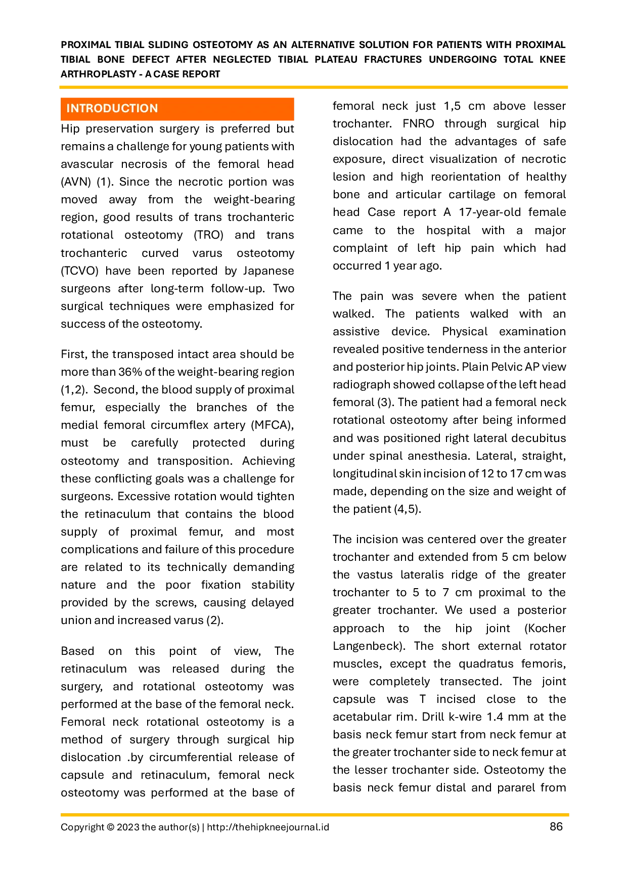 JURIS Femoral neck rotational osteotomy for femoral head osteonecrosis ficat arlet stage III A Case Report