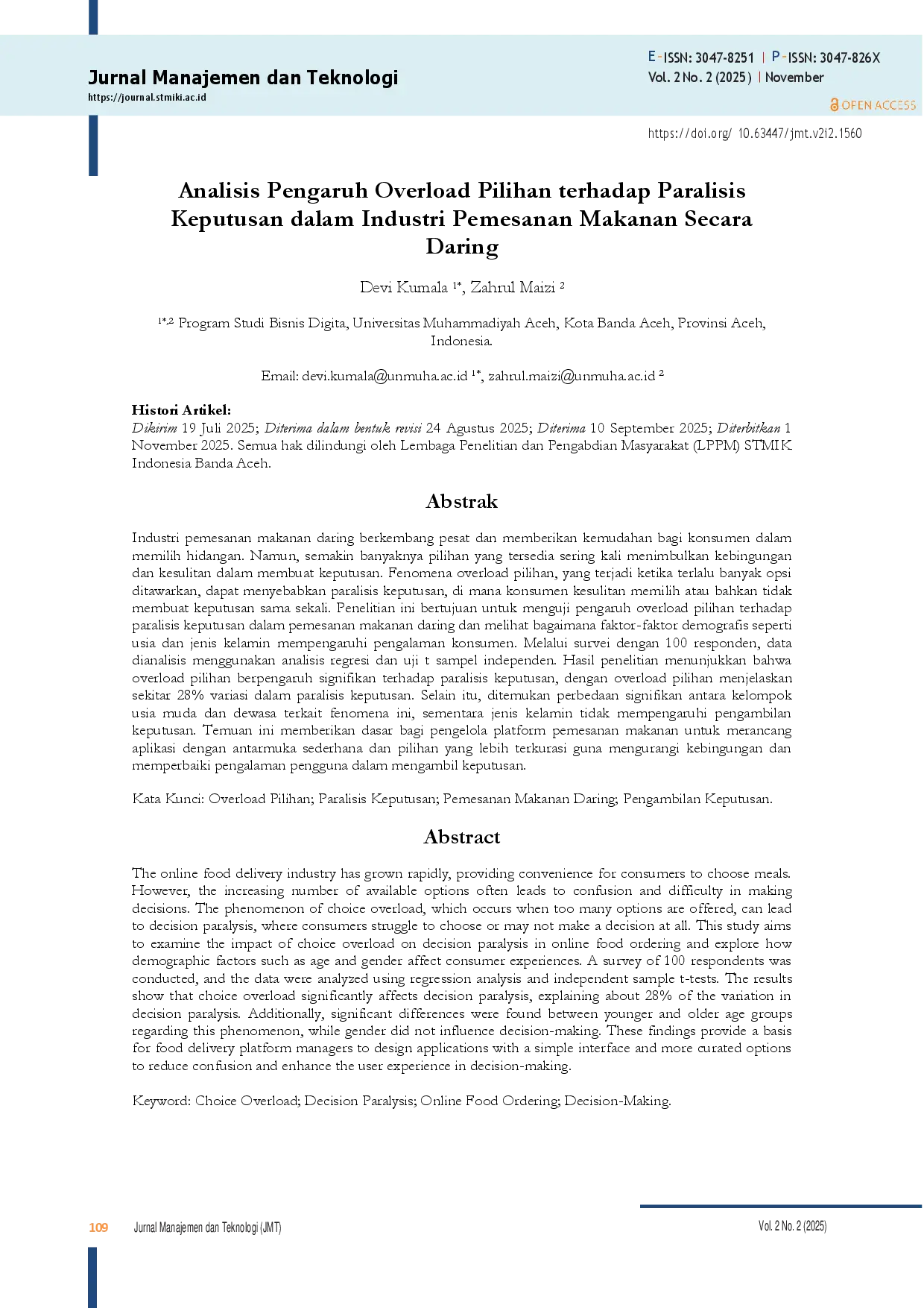 juris Analisis Pengaruh Overload Pilihan terhadap Paralisis Keputusan dalam Industri Pemesanan Makanan Secara Daring