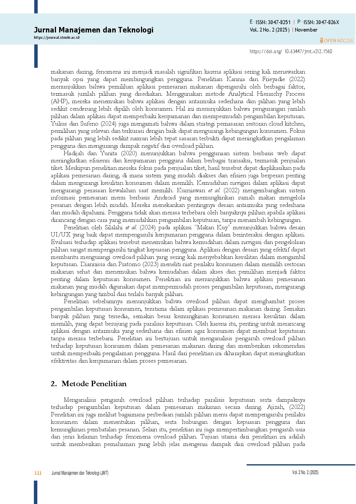 juris Analisis Pengaruh Overload Pilihan terhadap Paralisis Keputusan dalam Industri Pemesanan Makanan Secara Daring