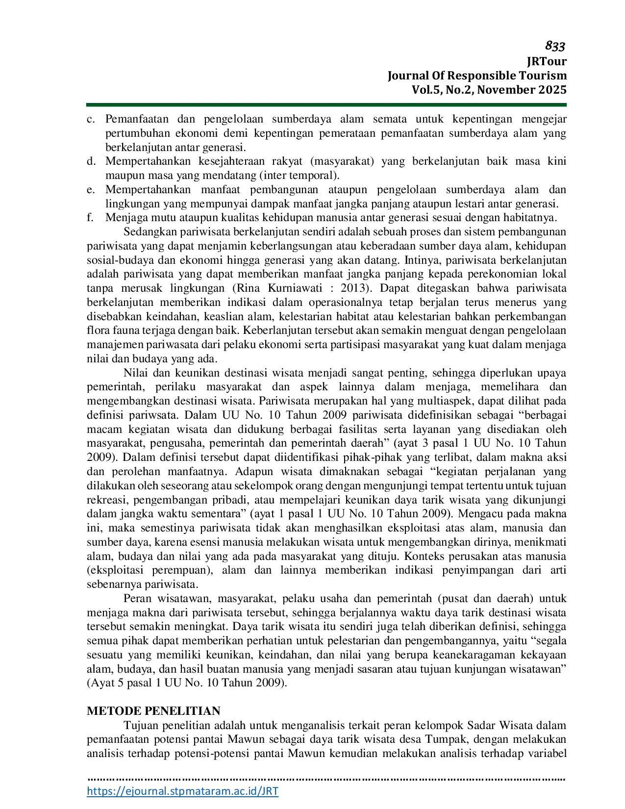 JURIS Partisipasi Masyarakat Dalam Pengembangan Wisata Pantai Mawun Desa Tumpak Untuk Mendukung Pariwisata Berkelanjutan