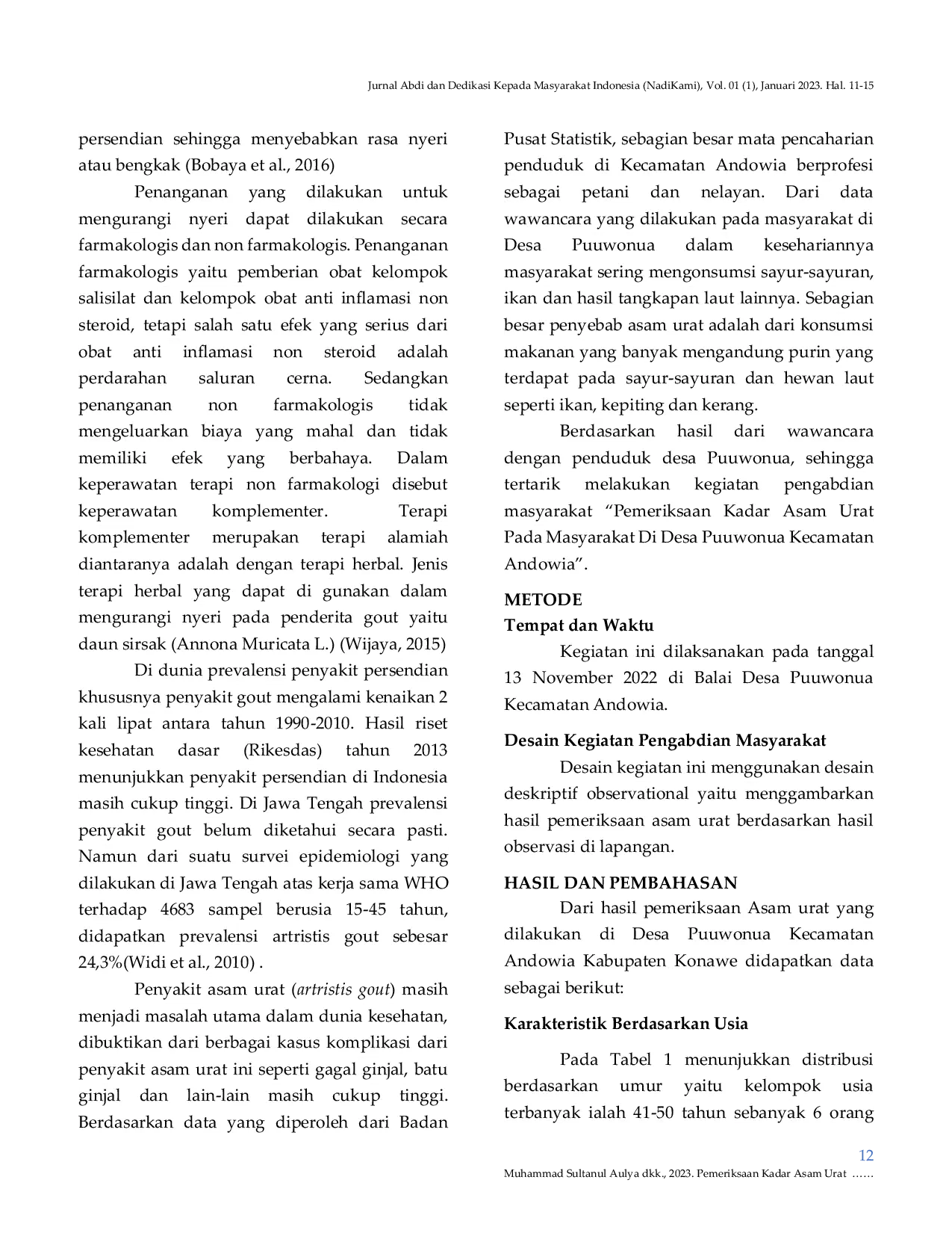 JURIS Pemeriksaan Kadar Asam Urat Pada Masyarakat Desa Puuwonua Kecamatan Andowia