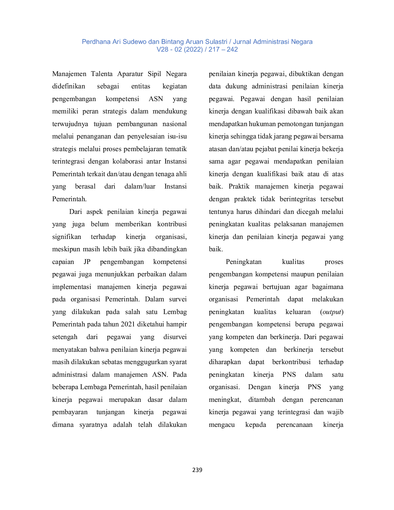 JURIS Pengaruh Capaian Jam Pembelajaran Pengembangan Kompetensi dan Kinerja Pegawai Terhadap Kinerja Organisasi Pada Salah Satu Instansi Pemerintah di Indonesia