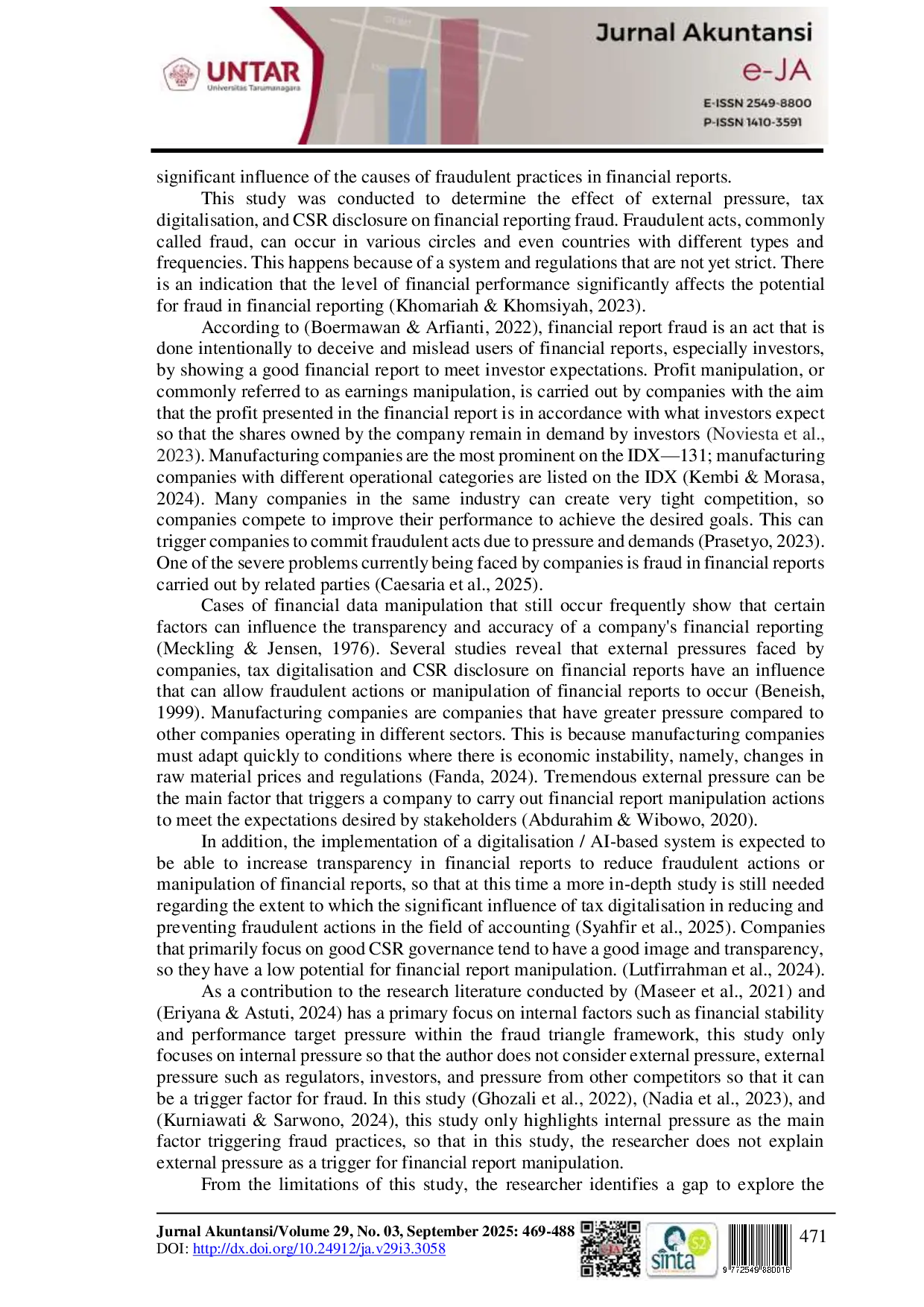 JURIS Impact of External Pressure Tax Digitalisation and CSR Disclosure on Financial Fraud