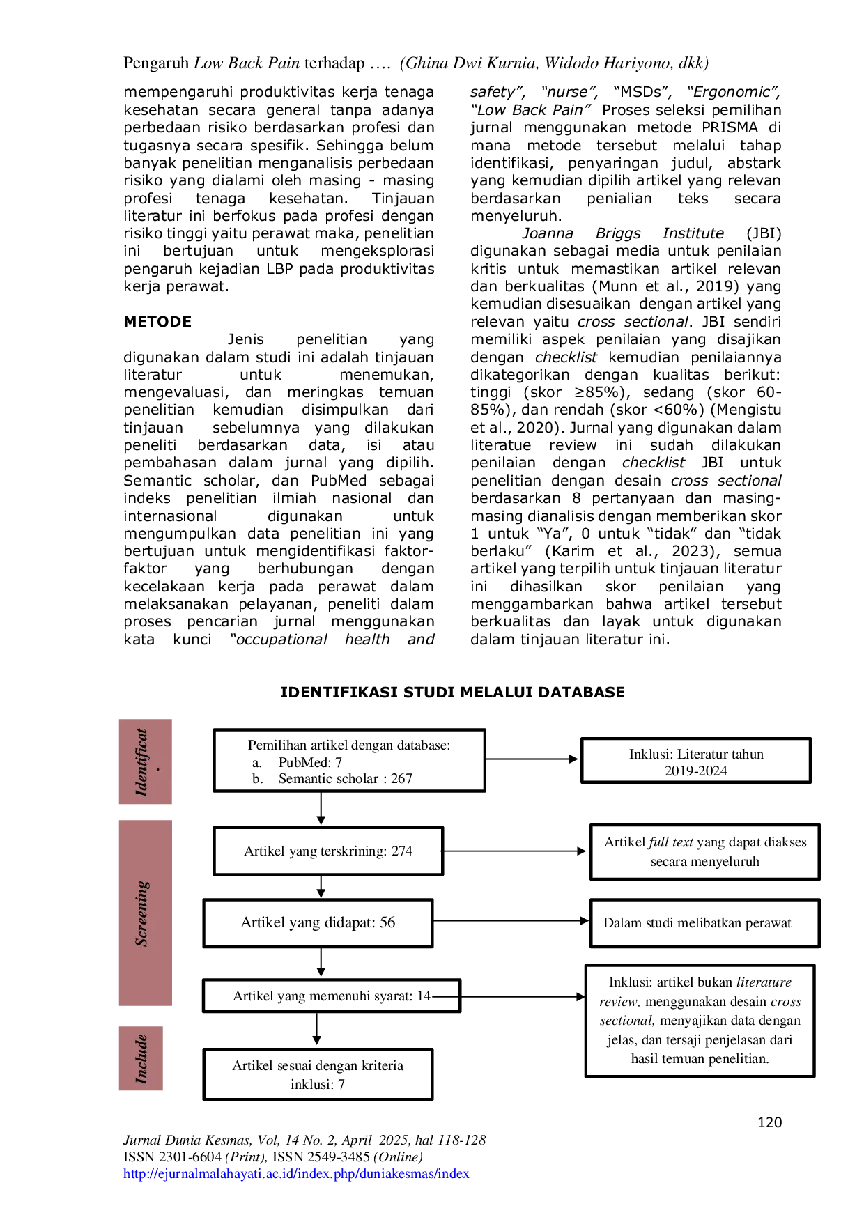 JURIS Pengaruh Low Back Pain terhadap Produktivitas Kerja Perawat Studi Literatur