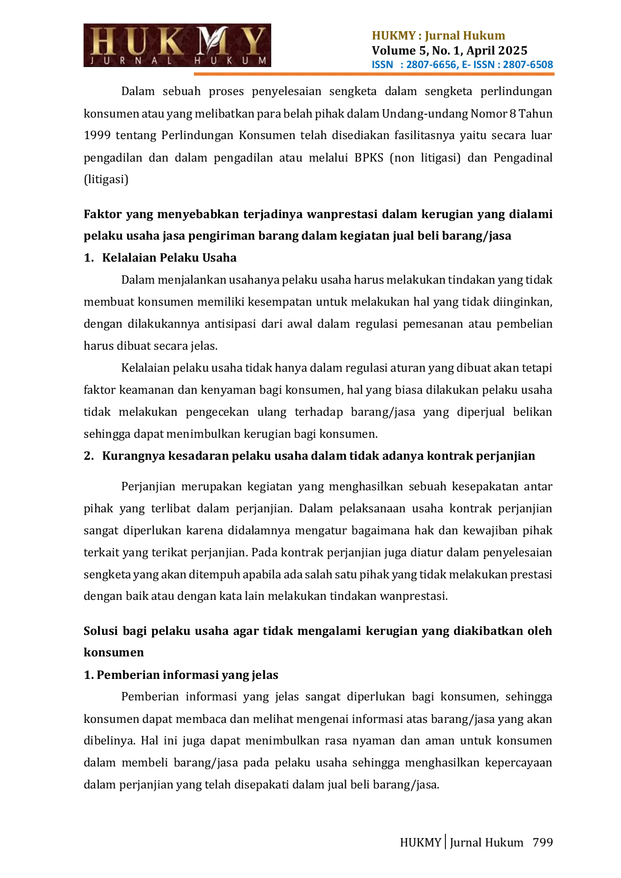 JURIS Perlindungan Hukum Terhadap Pelaku Usaha Jasa Pengiriman Barang Yang Mengalami Kerugian Akibat Konsumen Tidak Membayar Biaya Pengiriman Barang