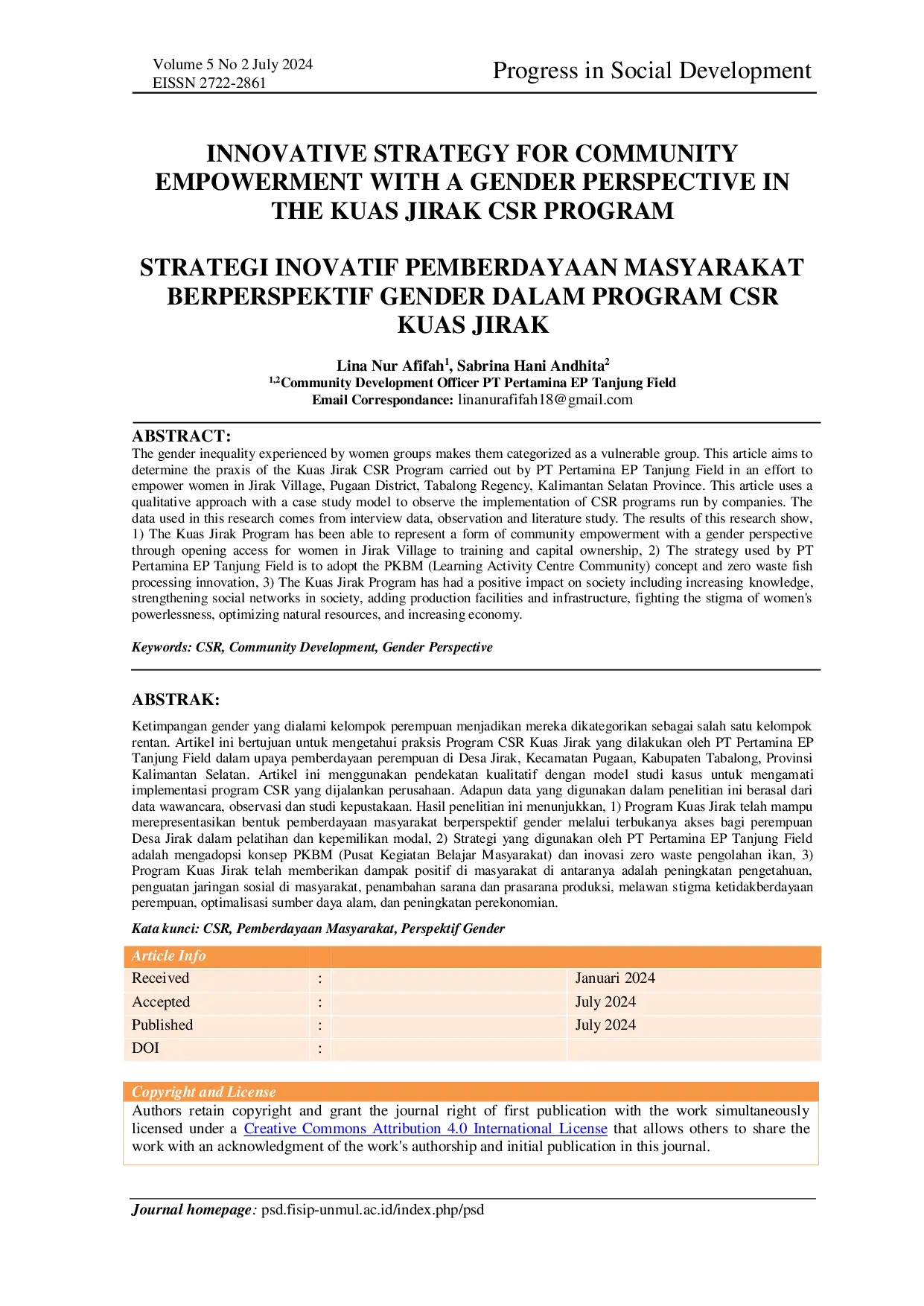 JURIS Strategi Inovatif Pemberdayaan Masyarakat Berperspektif Gender Dalam Program CSR Kuas Jirak