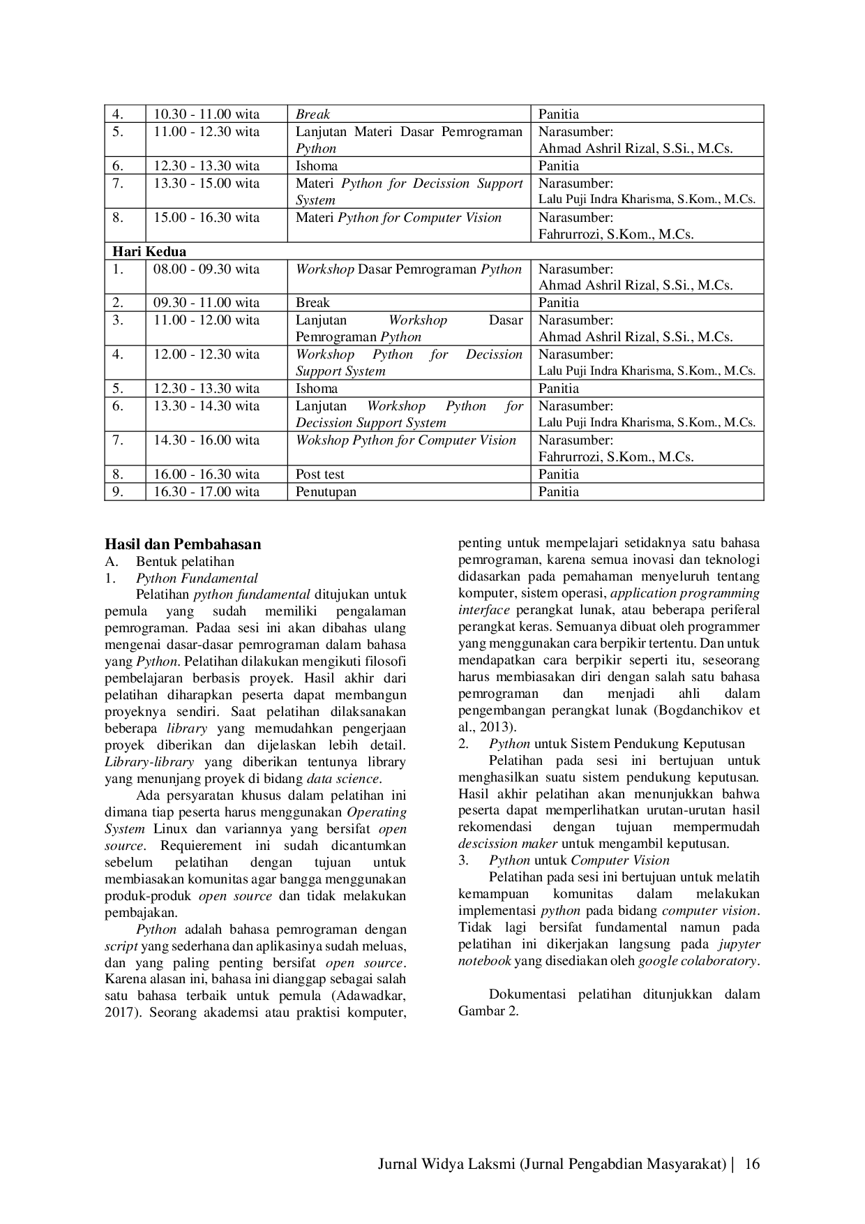 JURIS Peningkatan Efektifitas Programming Dengan Pelatihan Python For Data Science Bagi Komunitas Programming Pondok Pesantren Nahdlatul Wathan Anjani