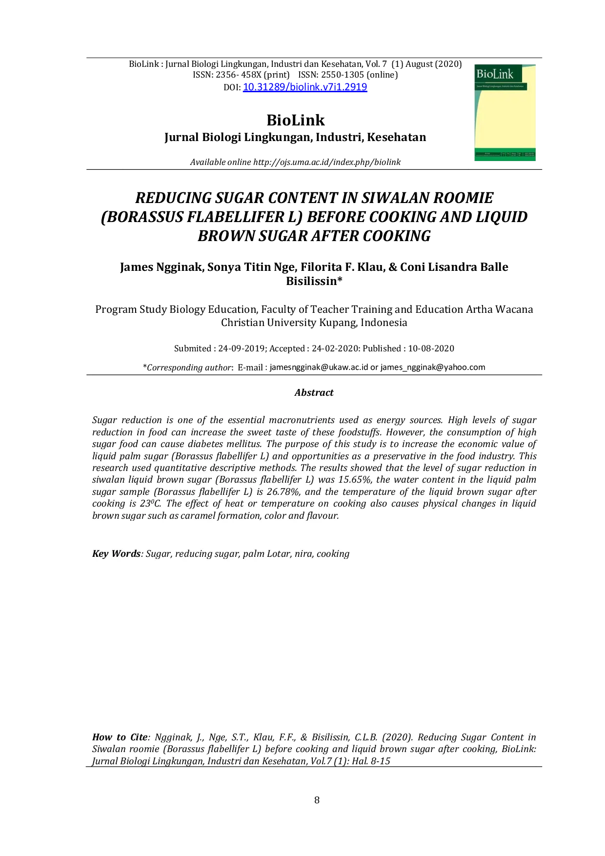 JURIS REDUCING SUGAR CONTENT IN SIWALAN ROOMIE Borassus flabellifer L BEFORE COOKING AND LIQUID BROWN SUGAR AFTER COOKING