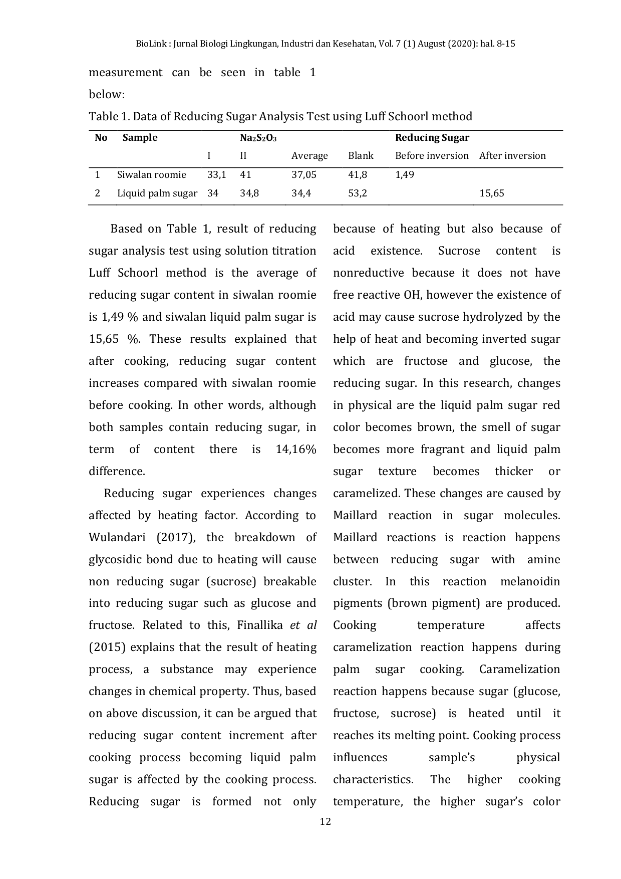 JURIS REDUCING SUGAR CONTENT IN SIWALAN ROOMIE Borassus flabellifer L BEFORE COOKING AND LIQUID BROWN SUGAR AFTER COOKING