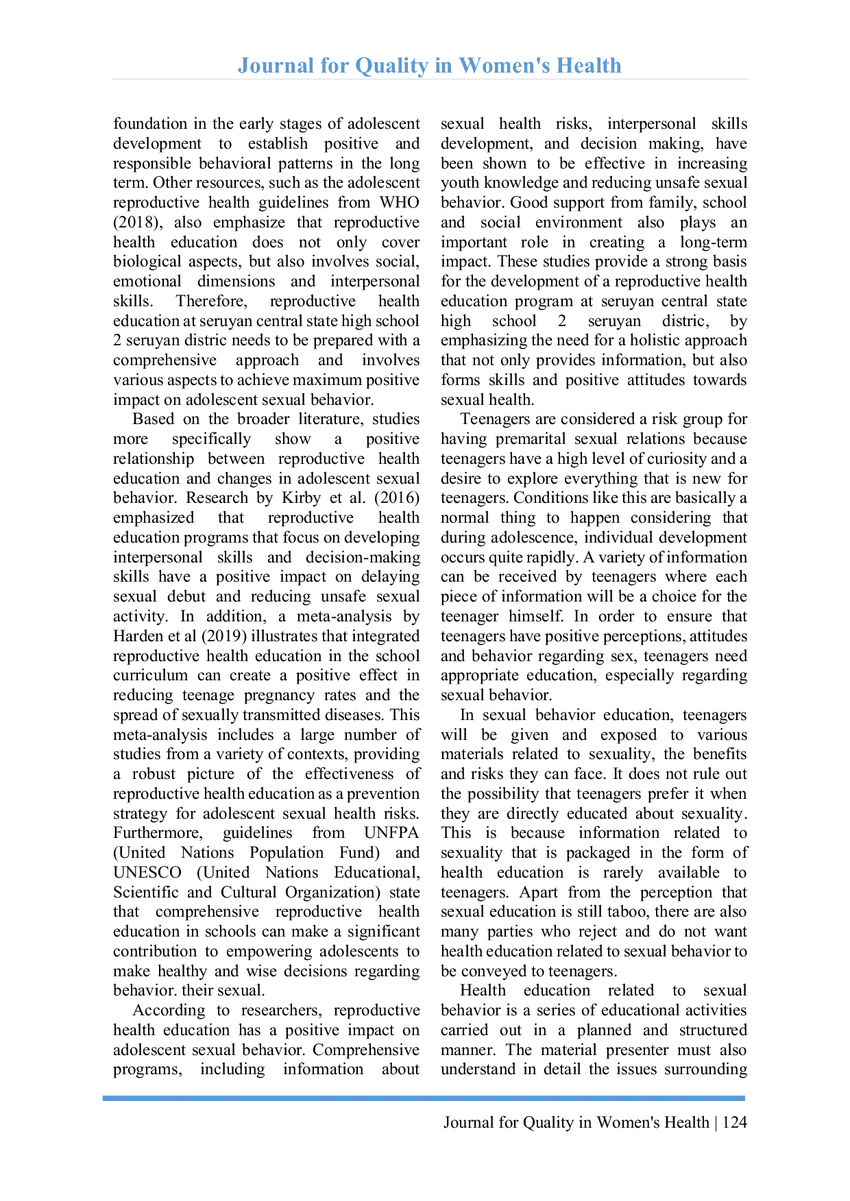 JURIS The Influence of Health Education About Reproductive Health on Sexual Behavior in Adolescents at Seruyan Central State High School 2 Seruyan District