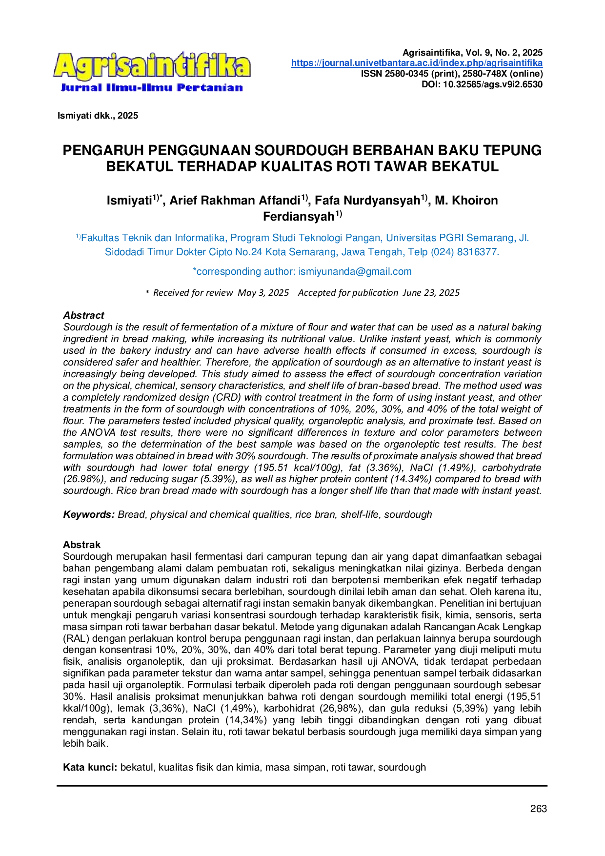 JURIS Pengaruh Penggunaan Sourdough Berbasis Baku Tepung Bekatul Terhadap Kualitas Roti Tawar Bekatul