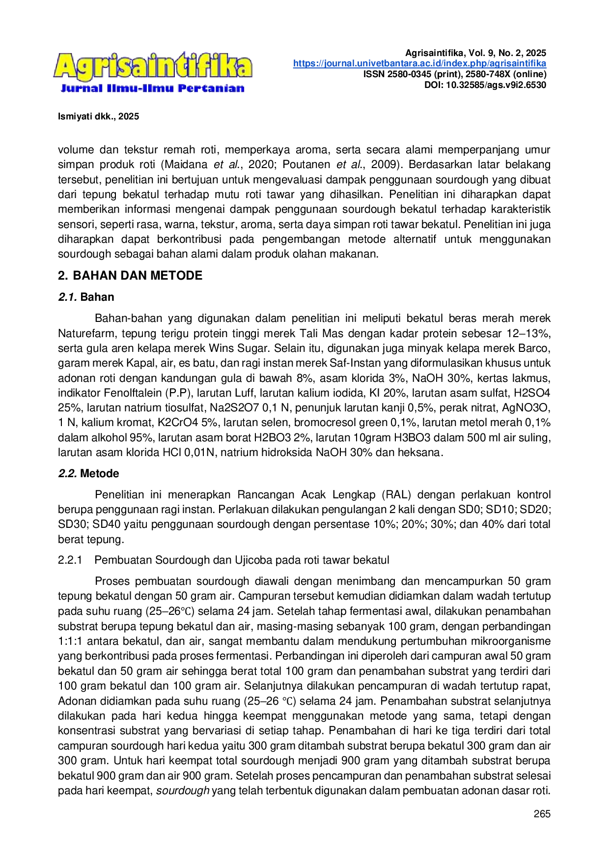 JURIS Pengaruh Penggunaan Sourdough Berbasis Baku Tepung Bekatul Terhadap Kualitas Roti Tawar Bekatul