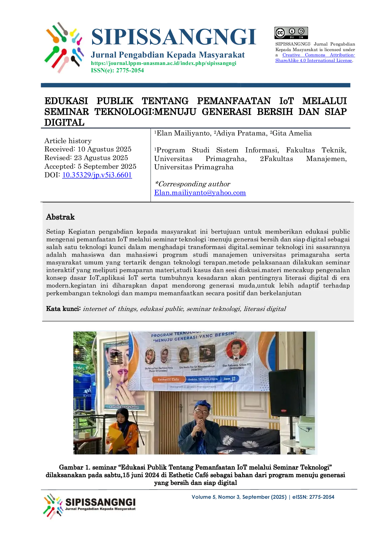 JURIS Edukasi Publik Tentang Pemanfaatan IoT Melalui Seminar Teknologi Menuju Generasi Bersih dan Siap Digital