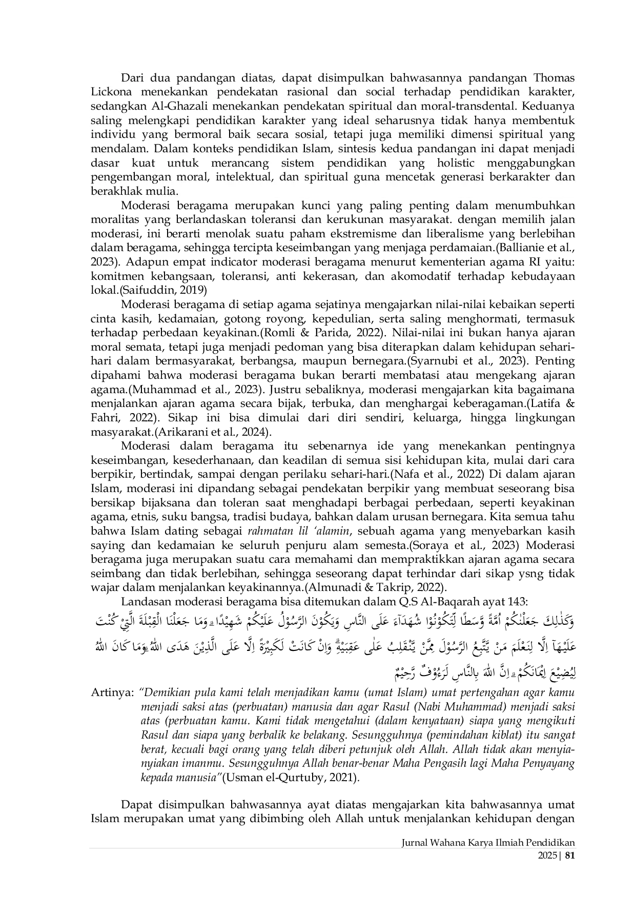 JURIS Peran Ekstrakurikuler Diniyah dalam Membentuk Sikap Moderasi Beragama Siswa di SD Muhammadiyah 18 Palembang