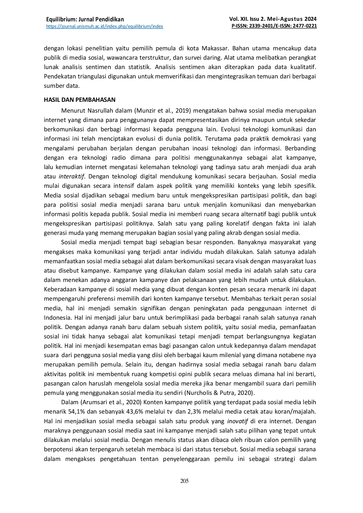 JURIS Peran Media Sosial Dalam Mempengaruhi Keputusan Pemilih Pemula Pada Pemilu 2024 di Indonesia