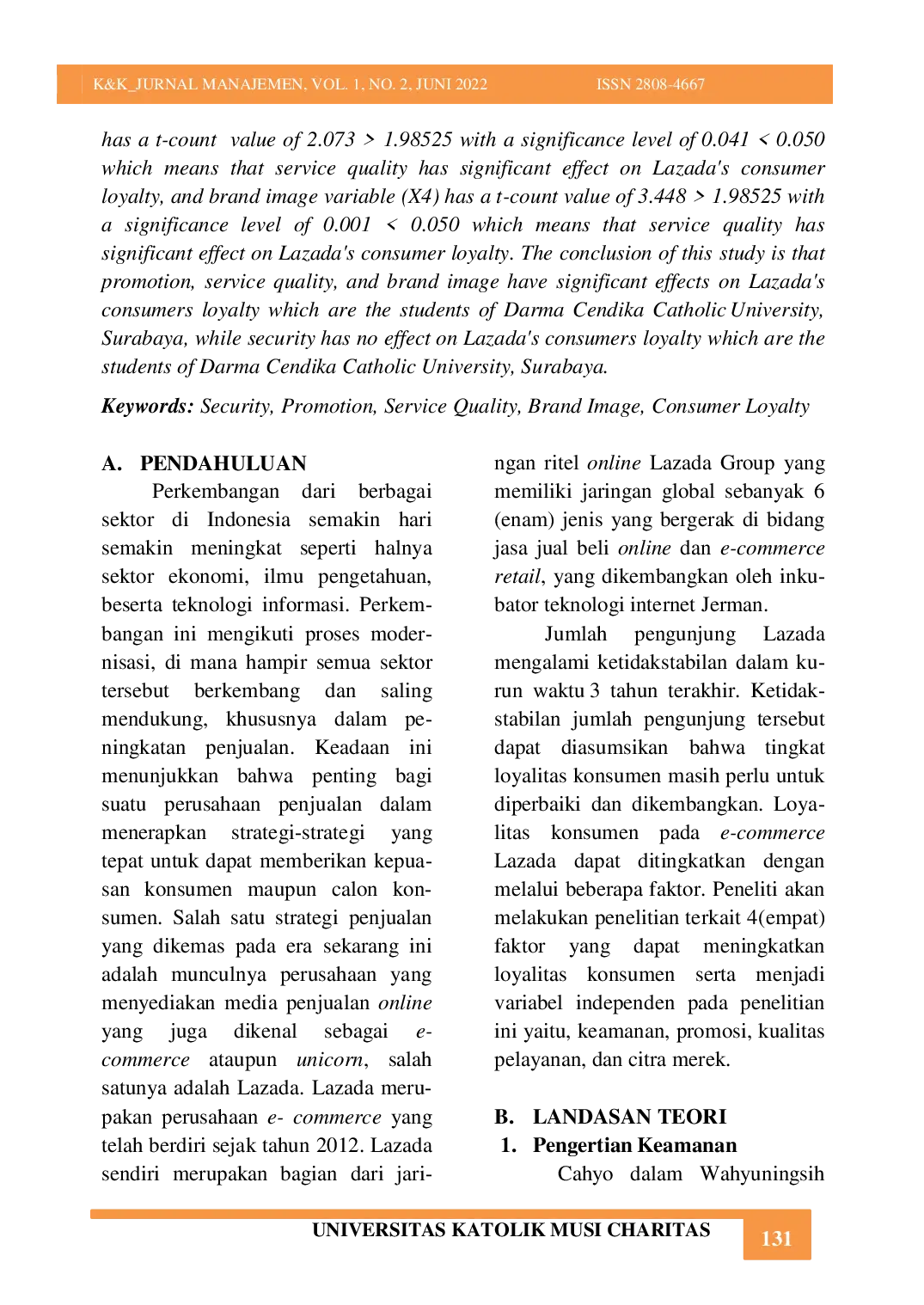 JURIS Pengaruh Keamanan Promosi Kualitas Pelayanan Dan Citra merek Terhadap Loyalitas Konsumen Lazada