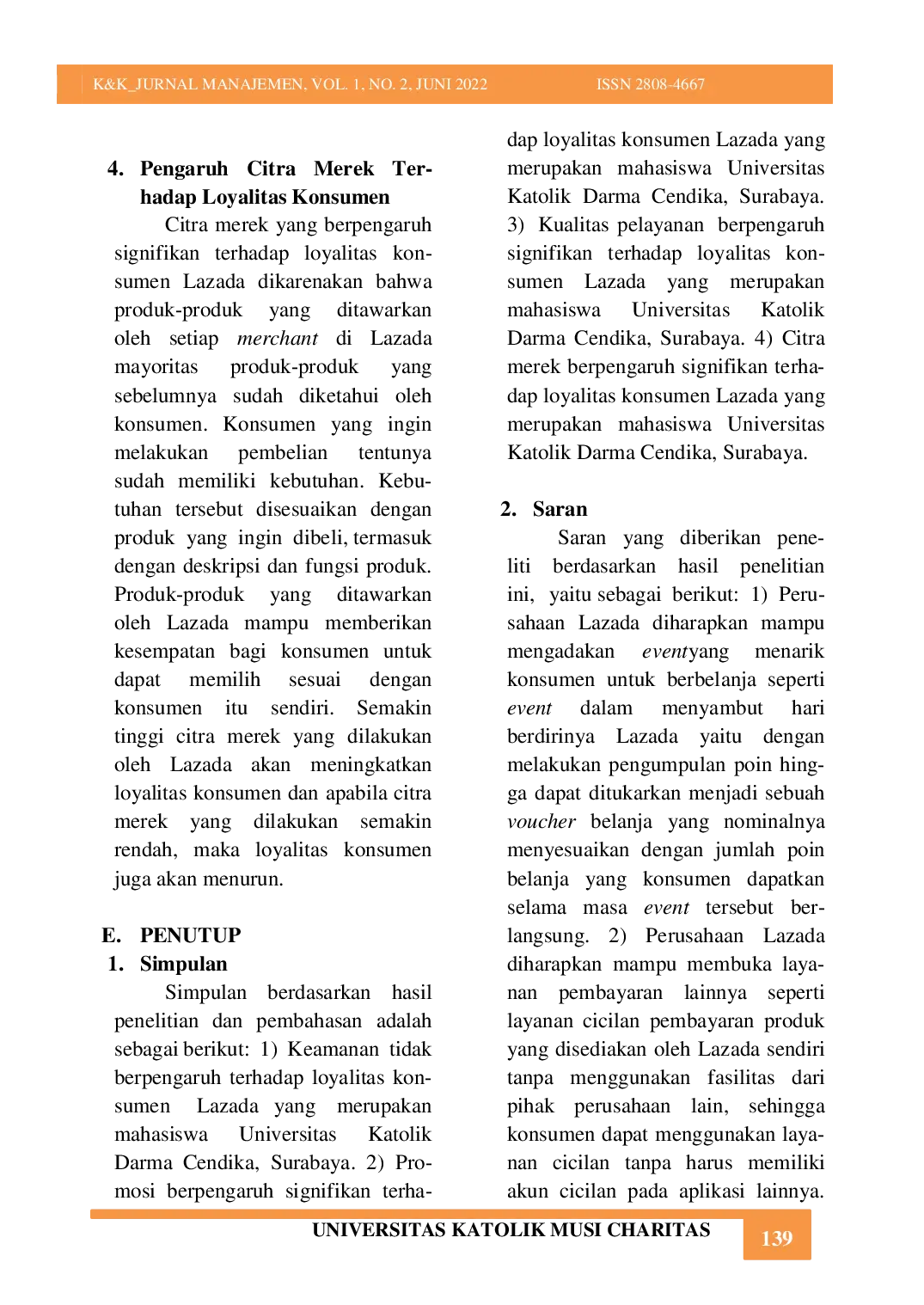 JURIS Pengaruh Keamanan Promosi Kualitas Pelayanan Dan Citra merek Terhadap Loyalitas Konsumen Lazada