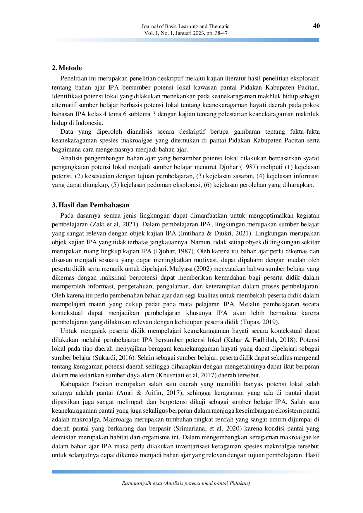 JURIS Analisis potensi lokal pantai Pidakan sebagai sumber belajar IPA Sekolah Dasar