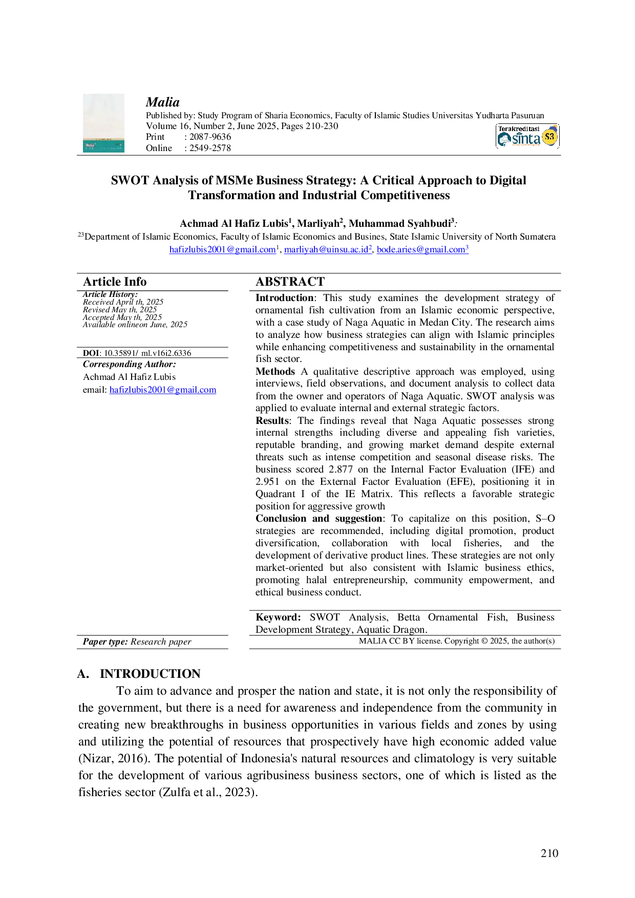 JURIS SWOT Analysis of MSMe Business Strategy A Critical Approach to Digital Transformation and Industrial Competitiveness