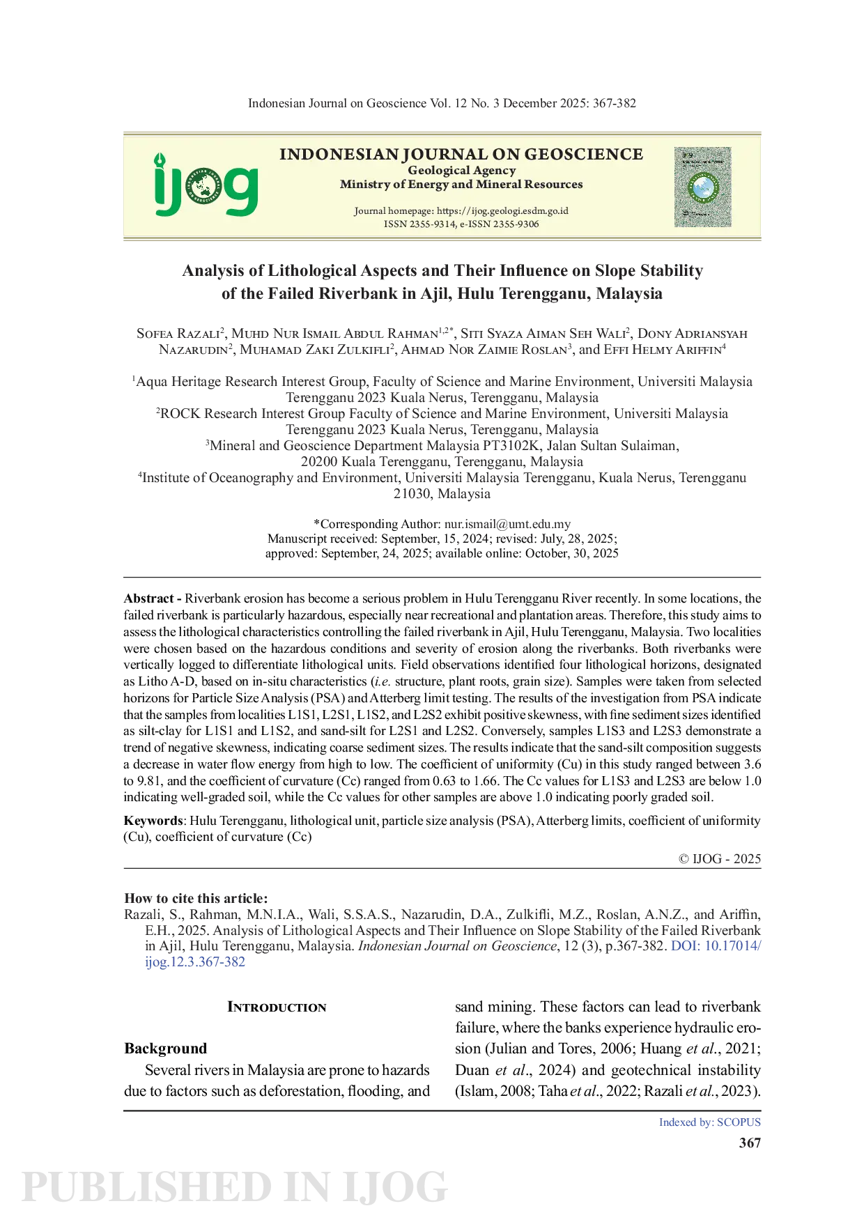 JURIS Analysis of Lithological Aspects and Their Influence on Slope Stability of the Failed Riverbank in Ajil Hulu Terengganu Malaysia
