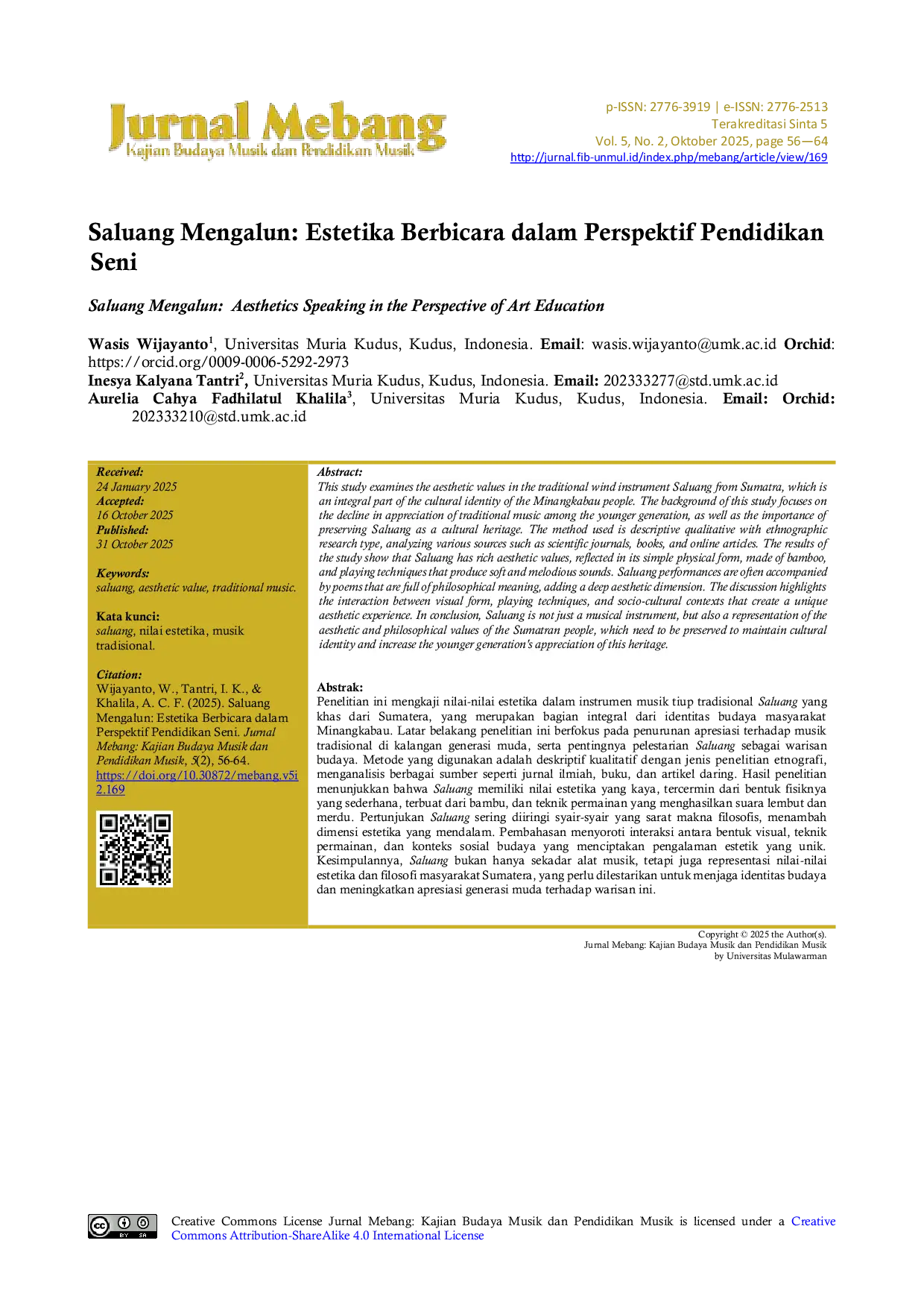 JURIS Saluang Mengalun Estetika Berbicara dalam Perspektif Pendidikan Seni