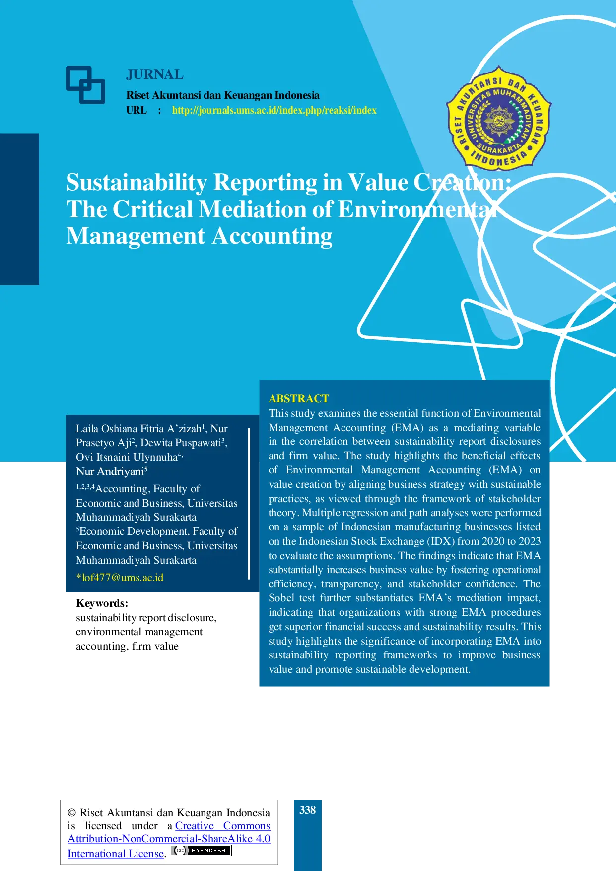 JURIS Sustainability Reporting in Value Creation The Critical Mediation of Environmental Management Accounting