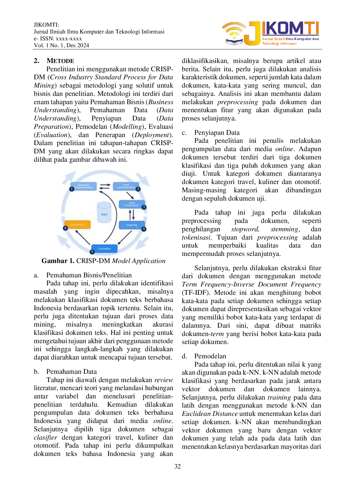 JURIS Pengklasifikasian Dokumen Teks Bahasa Indonesia berbasis Vektor Space Model dengan menggunakan Metode k Nearest Neighbor k NN dan Euclidean Distance