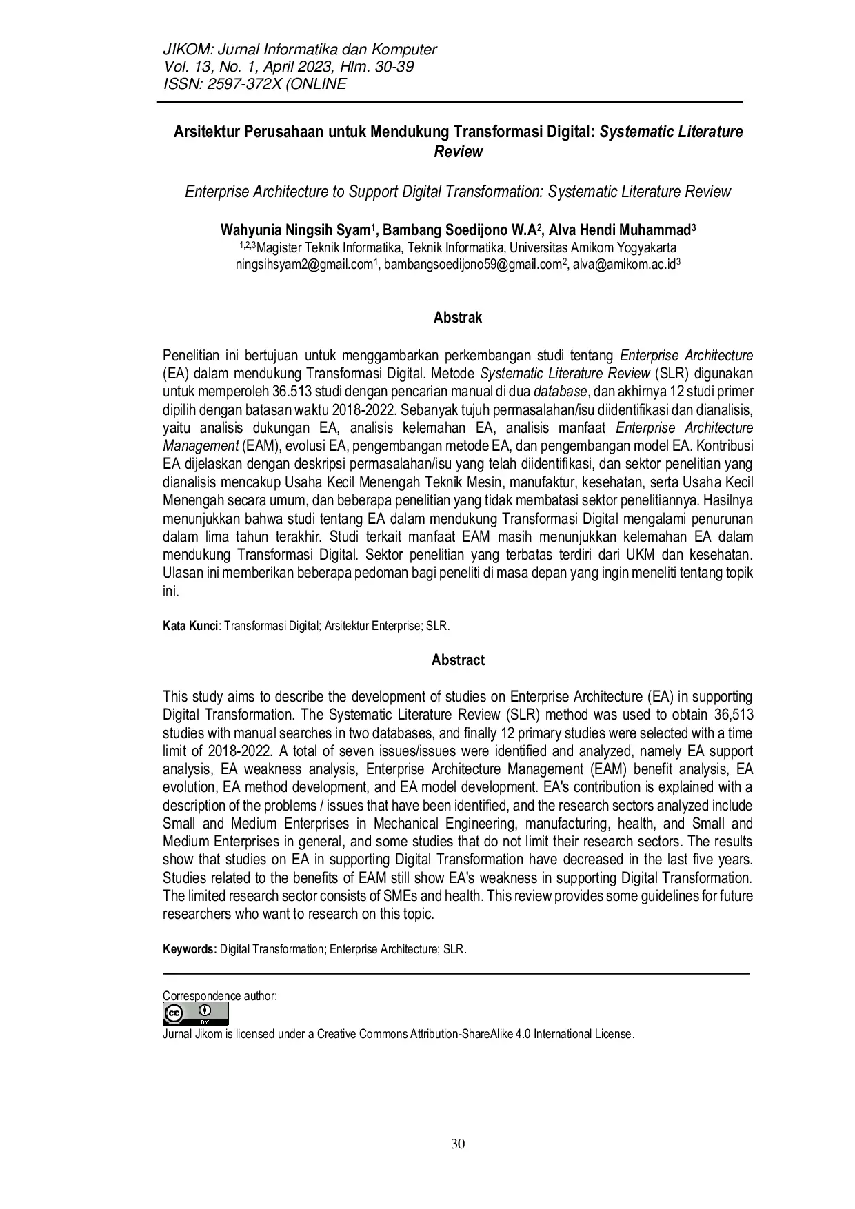 JURIS Arsitektur Perusahaan Untuk Mendukung Transformasi Digital Systematic Literature Review