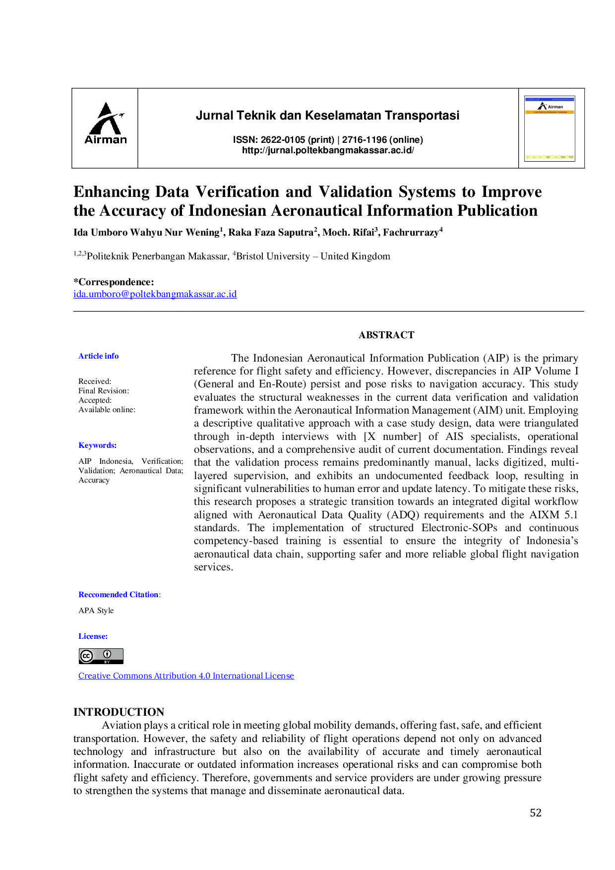 JURIS Enhancing Data Verification and Validation Systems to Improve the Accuracy of Indonesian Aeronautical Information Publication