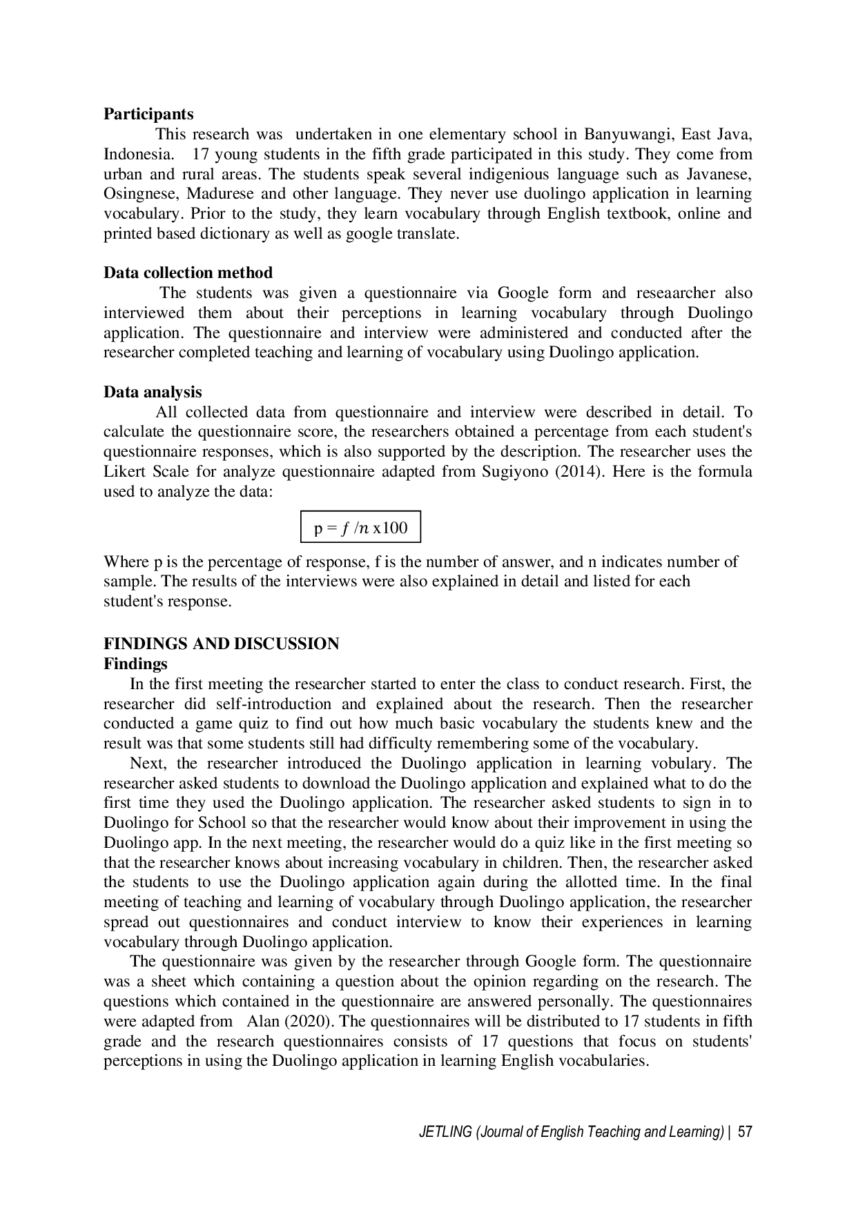 JURIS Applying Duolingo Application To Improve Young Learners English Vocabulary Students Perception In Indonesia