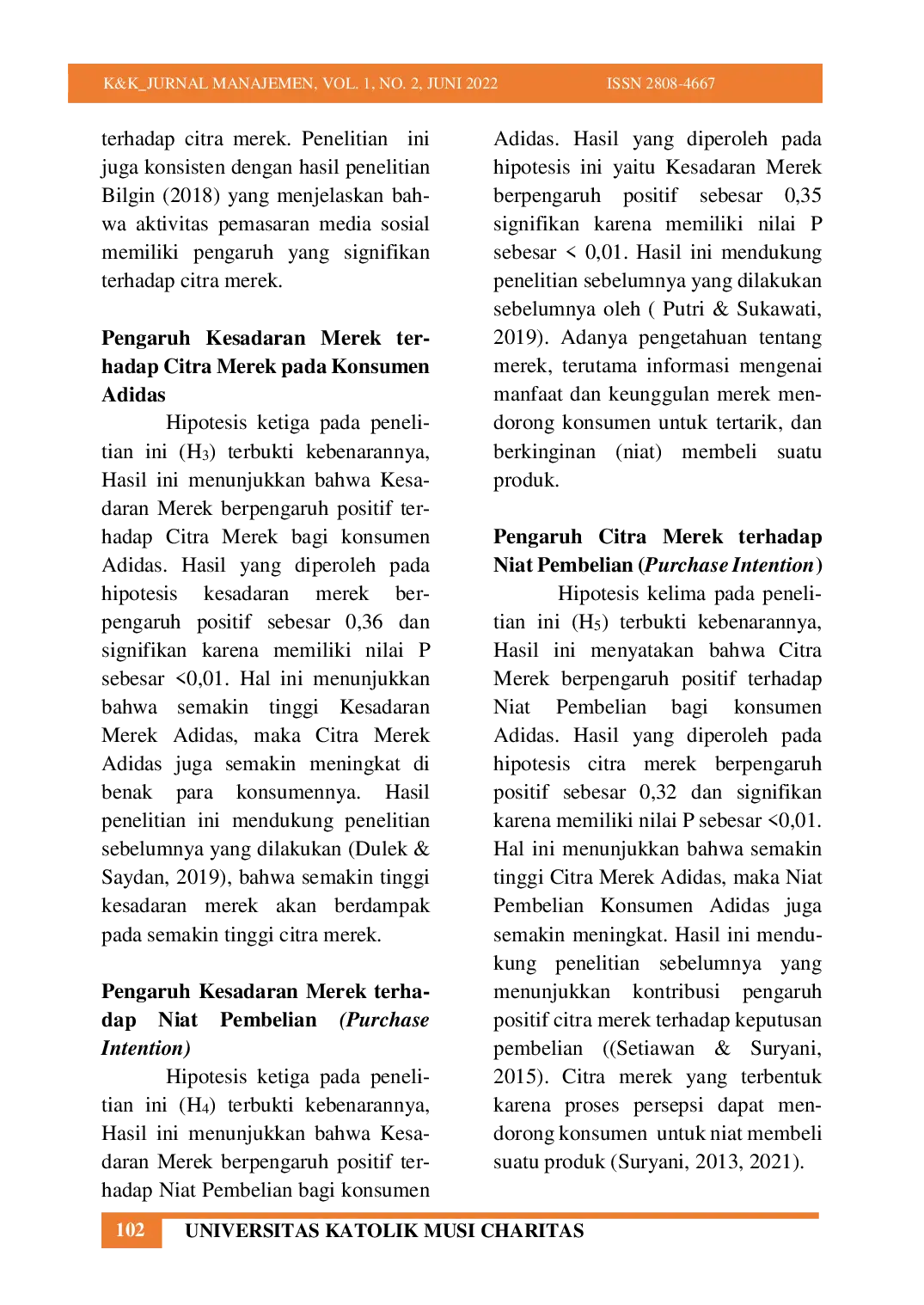 JURIS Pengaruh Aktivitas Pemasaran Media Sosial Terhadap Kesadaran Merek Dan Citra Merek Adidas Serta Dampaknya Pada Niat Beli Konsumen