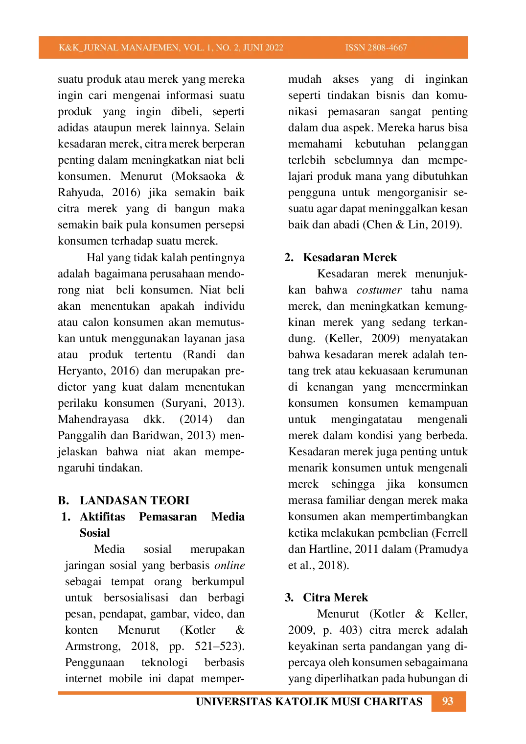 JURIS Pengaruh Aktivitas Pemasaran Media Sosial Terhadap Kesadaran Merek Dan Citra Merek Adidas Serta Dampaknya Pada Niat Beli Konsumen