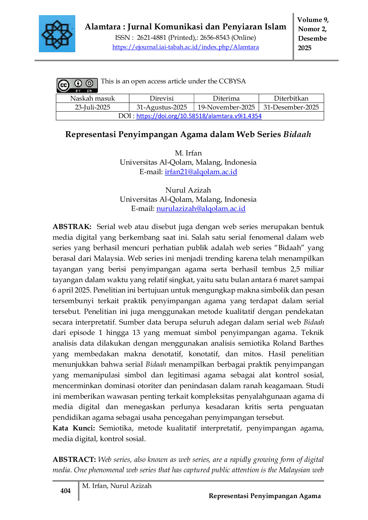JURIS Representasi Penyimpangan Agama dalam Web Series Bidaah
