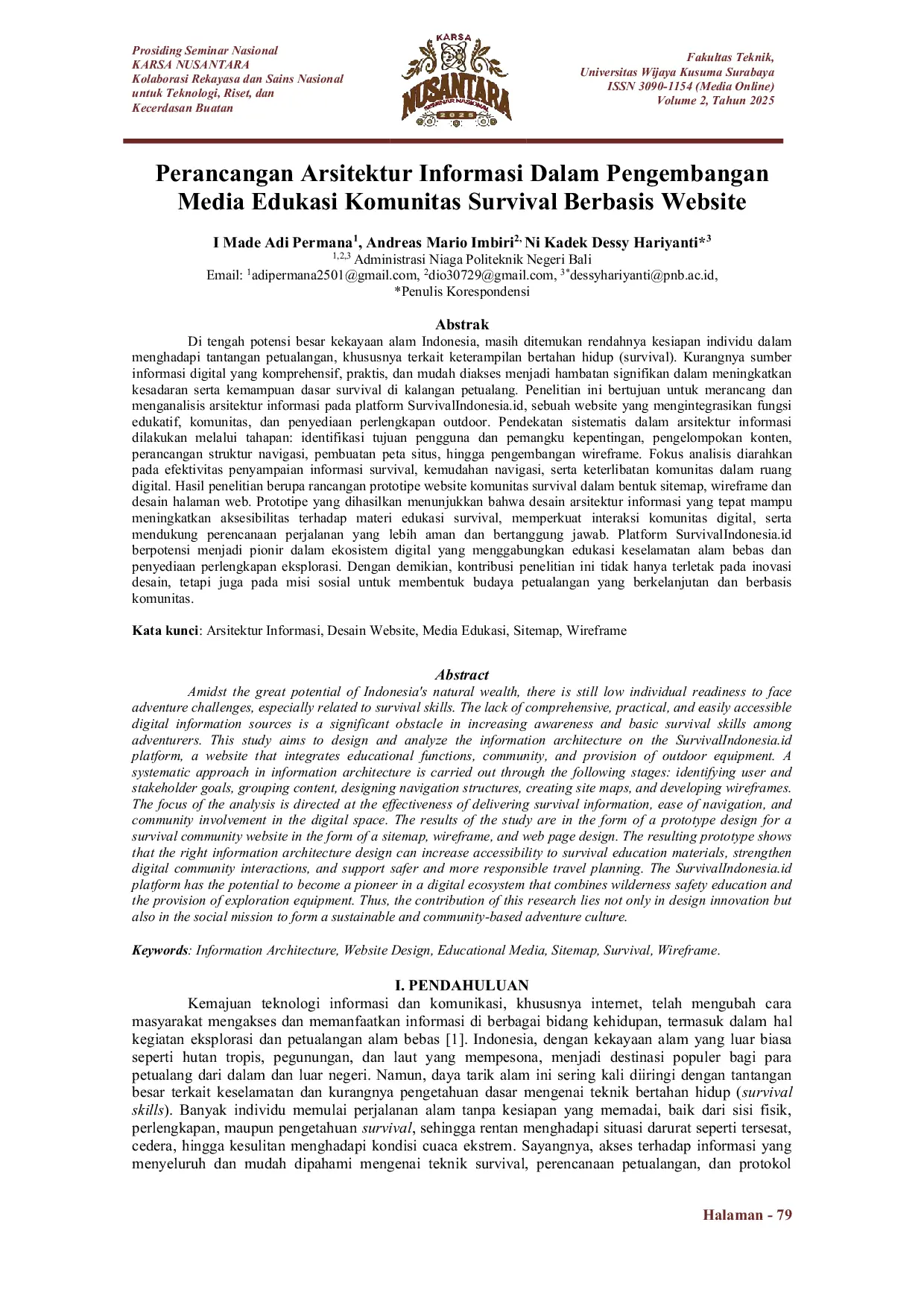 JURIS Perancangan Arsitektur Informasi Dalam Pengembangan Media Edukasi Komunitas Survival Berbasis Website