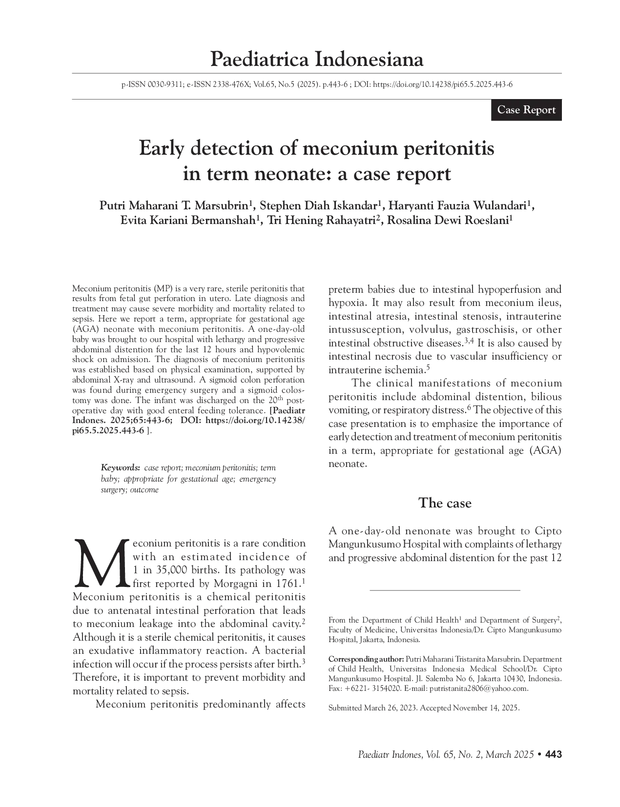 JURIS Early detection of meconium peritonitis in term neonate a case report